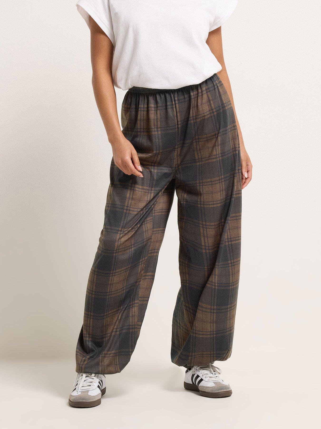 PixieGirl Petite Large Check Balloon Trousers - Brown