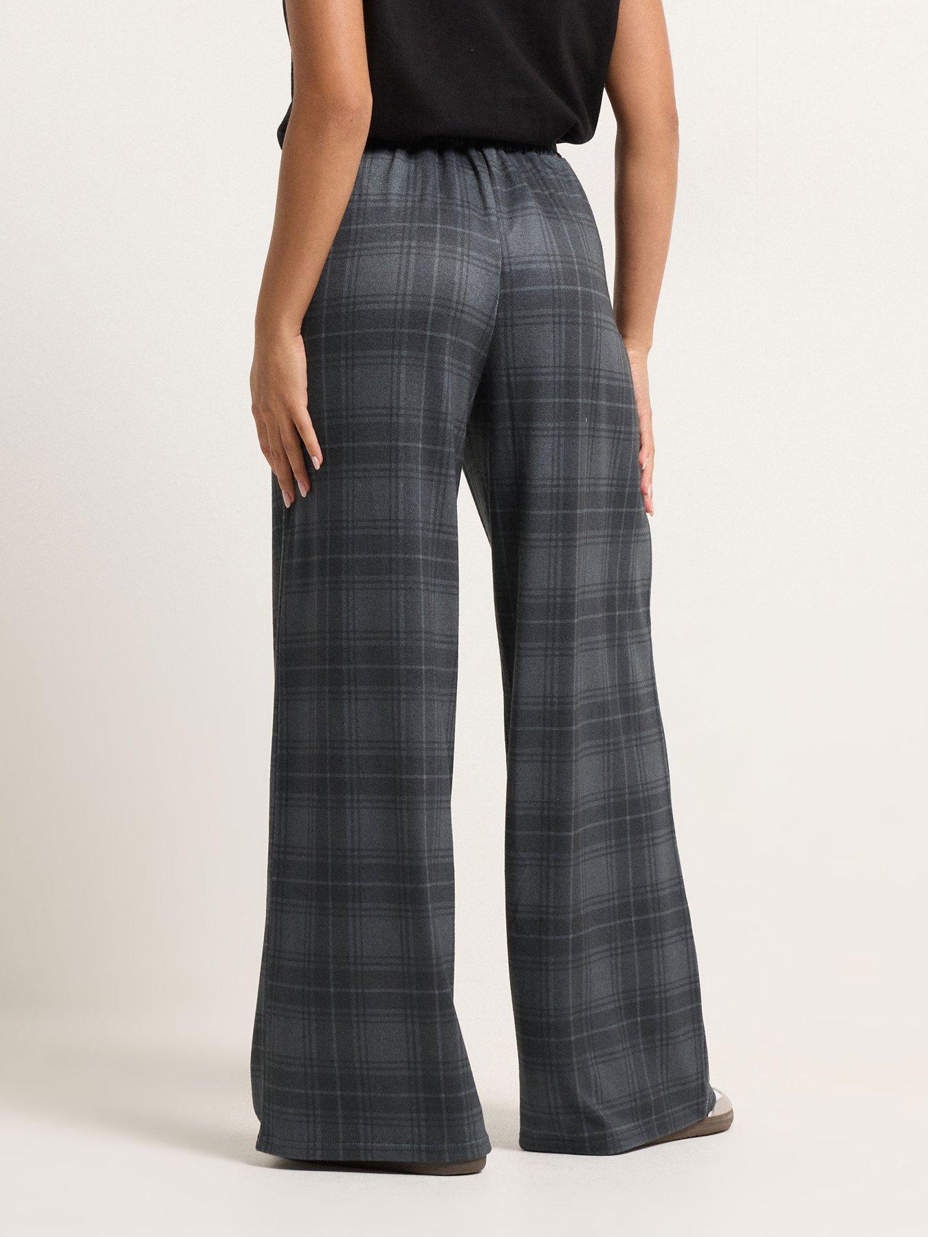  image of pixiegirl-petite-brushed-check-wide-leg-trousers