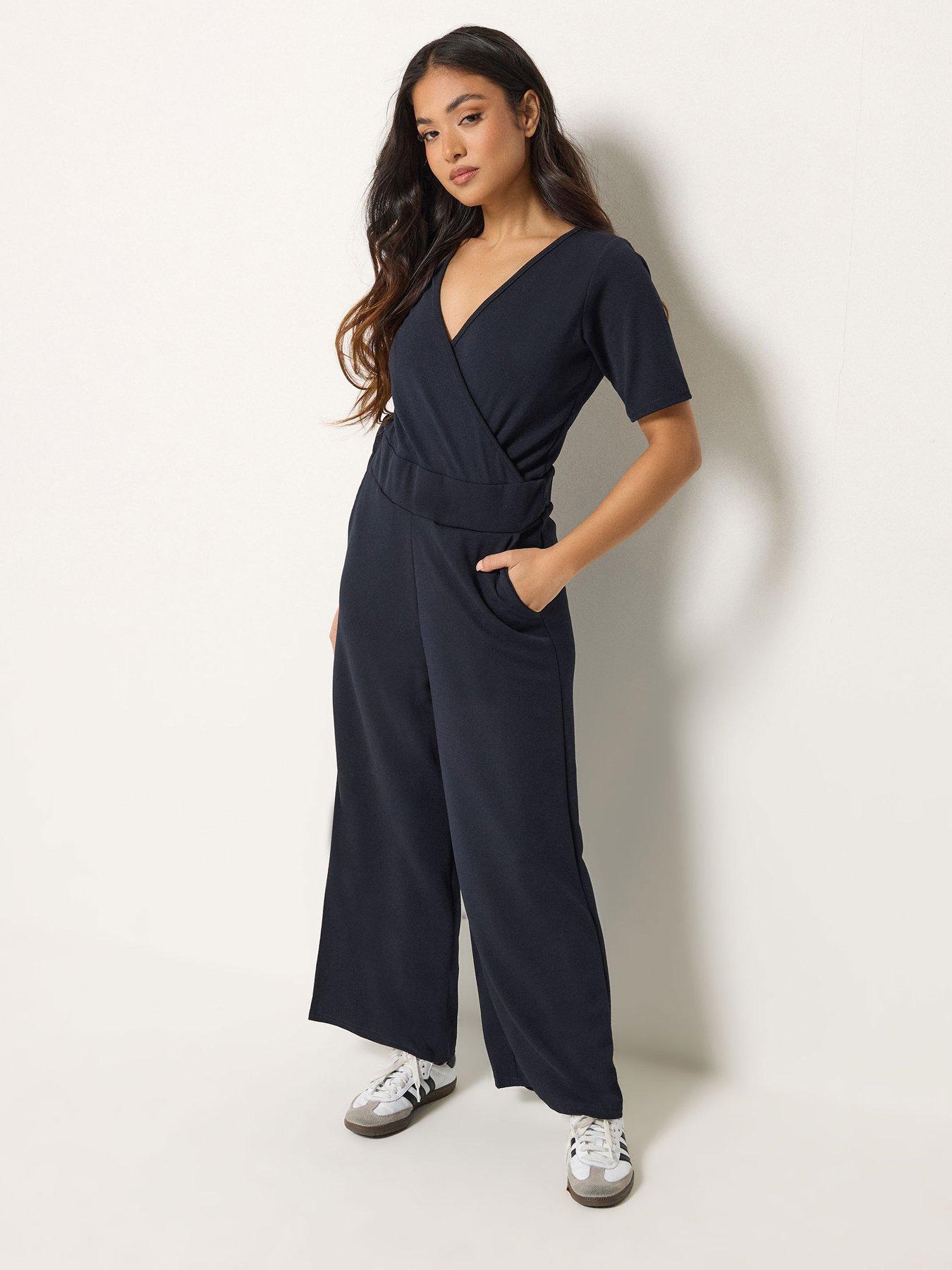 Image 1 of 5 of PixieGirl Petite Short Sleeve Wide Leg Jumpsuit - Blue