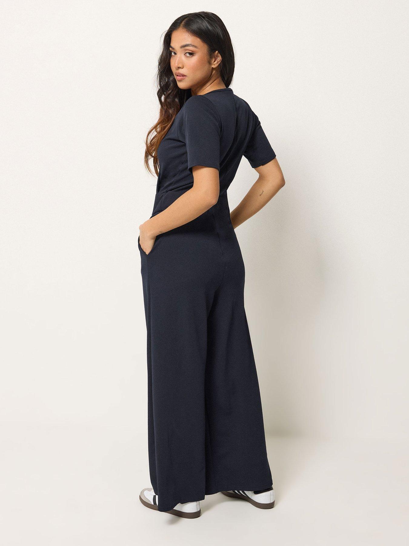 Image 2 of 5 of PixieGirl Petite Short Sleeve Wide Leg Jumpsuit - Blue