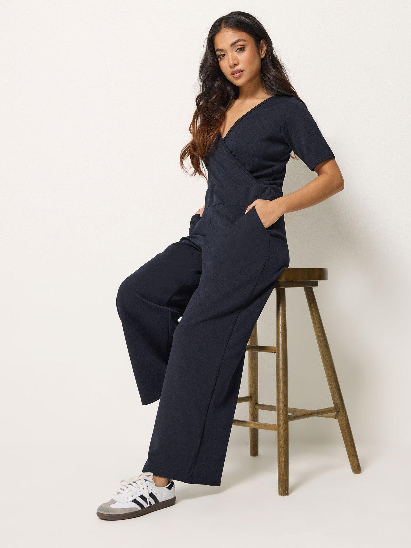 Image 3 of 5 of PixieGirl Petite Short Sleeve Wide Leg Jumpsuit - Blue