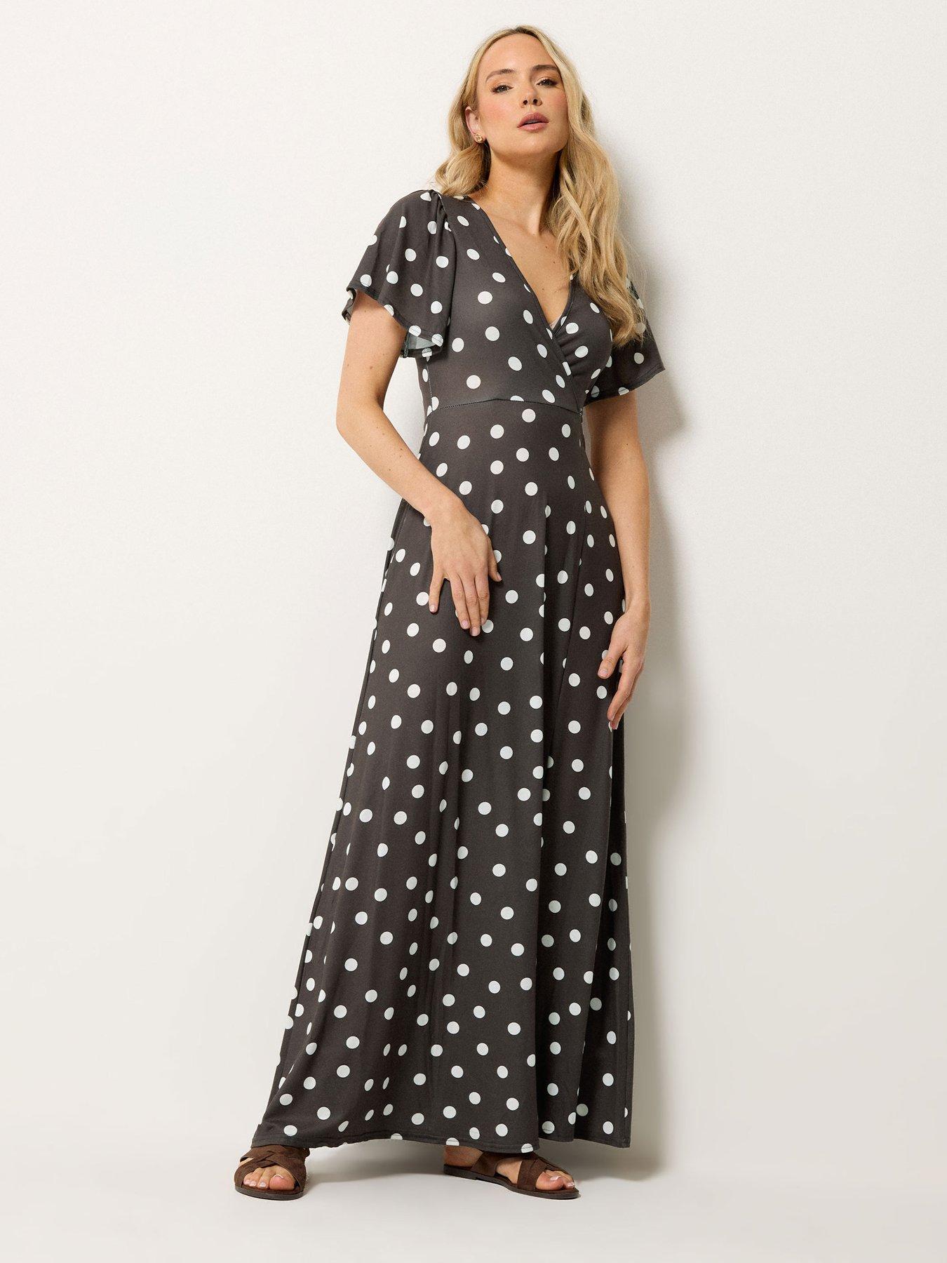 Image 1 of 4 of Long Tall Sally Spot Wrap Maxi Dress - Brown