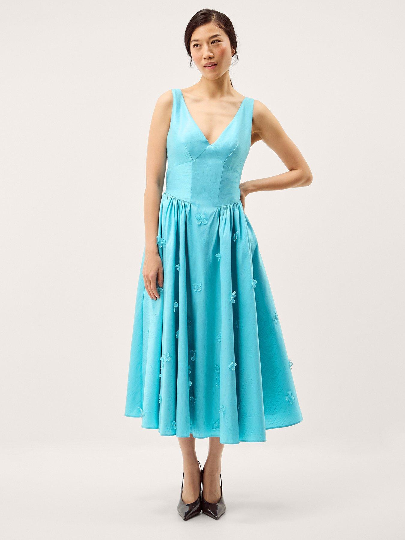 Image 1 of 5 of Monsoon Odette 3D Dress - Blue