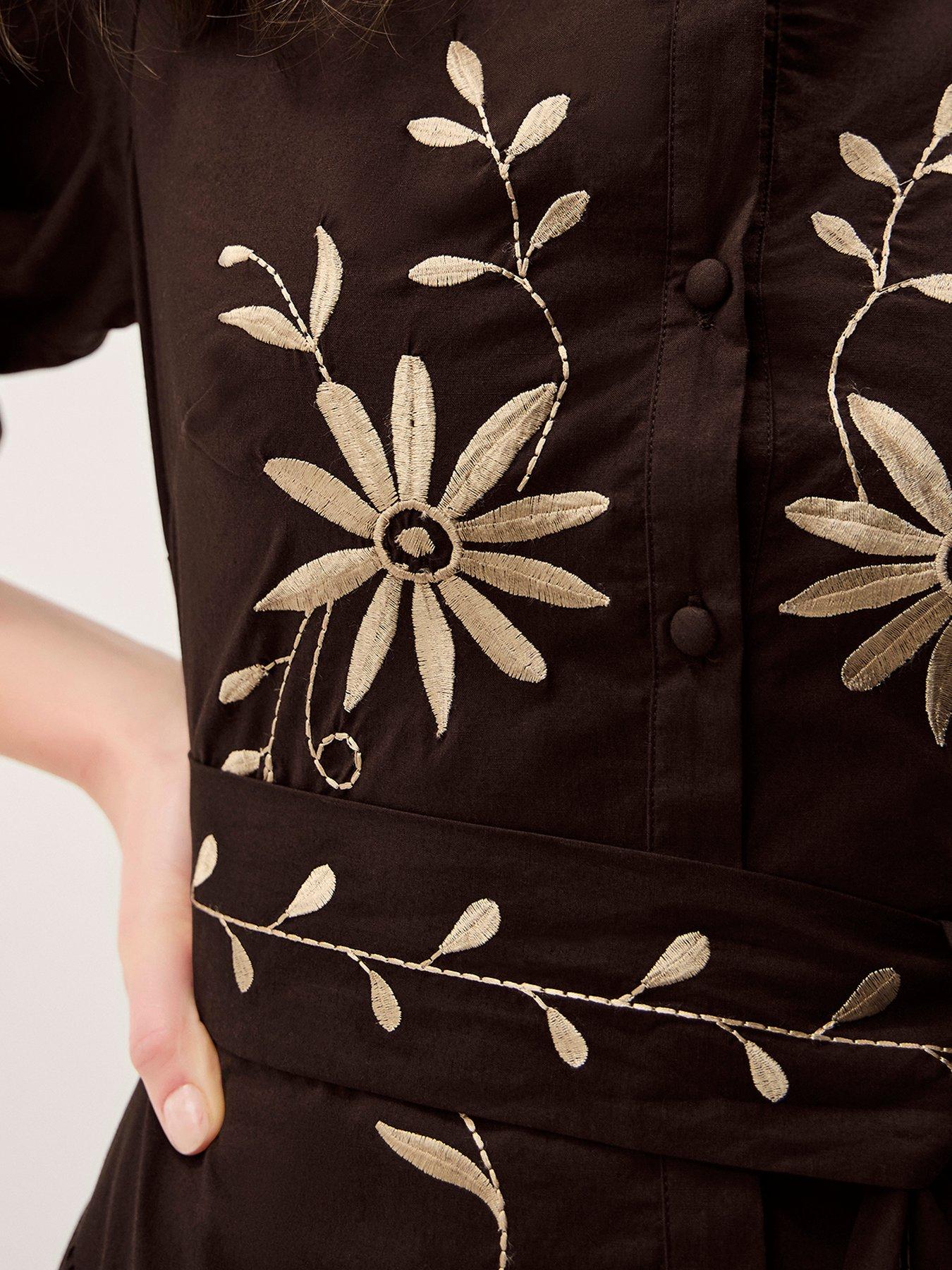 Image 4 of 6 of Monsoon Eloise Embroidered Dress - Brown