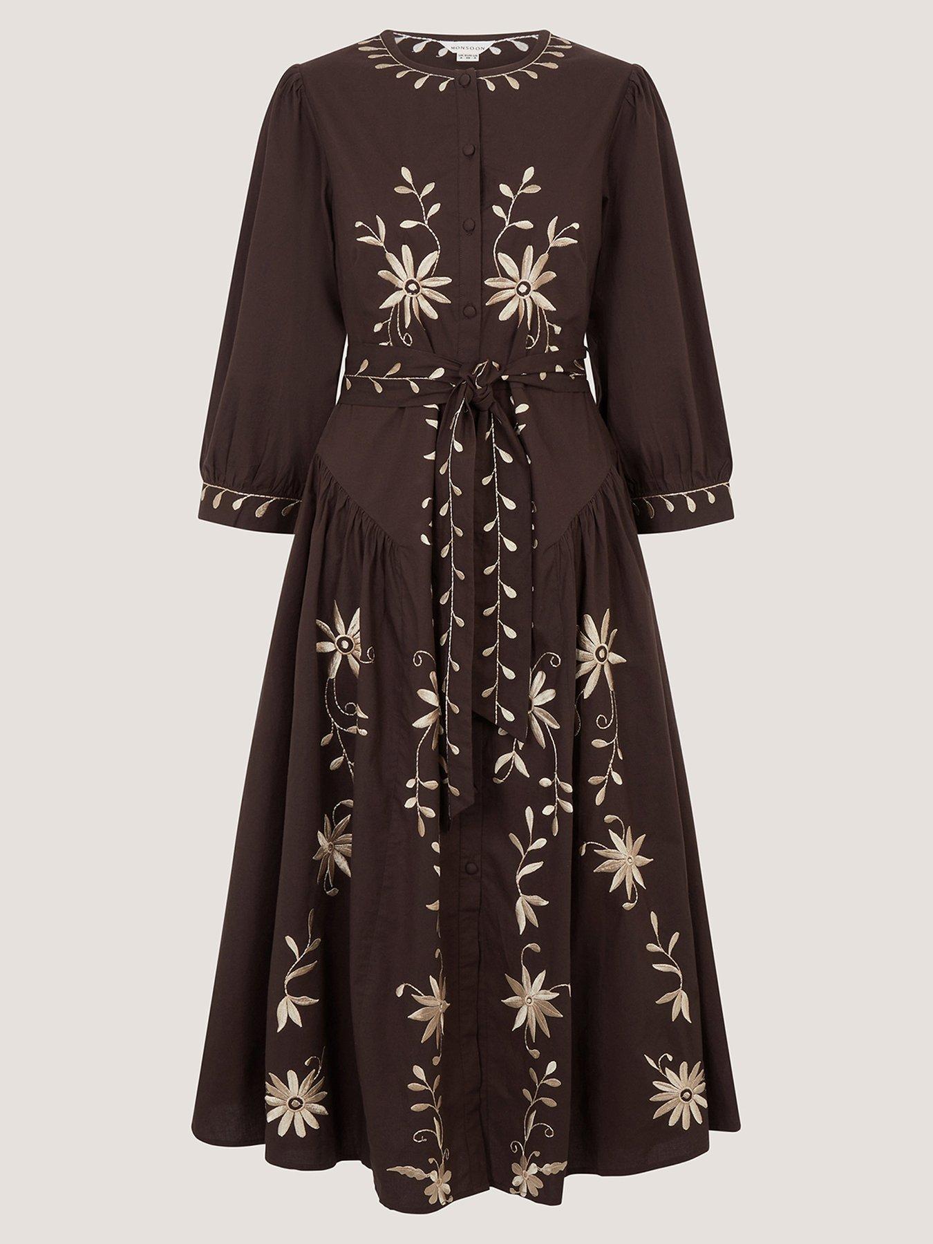 Image 5 of 6 of Monsoon Eloise Embroidered Dress - Brown
