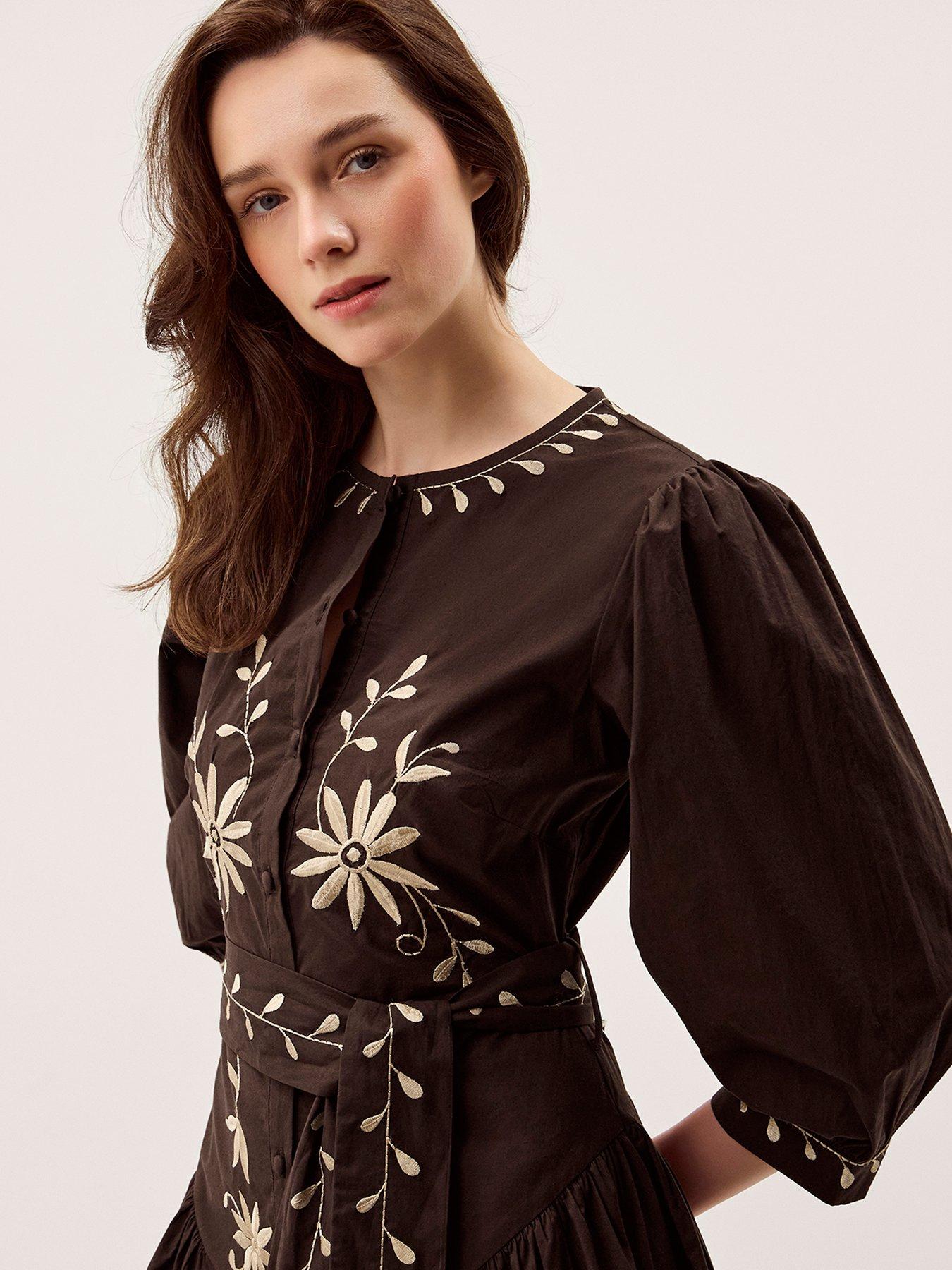 Image 6 of 6 of Monsoon Eloise Embroidered Dress - Brown