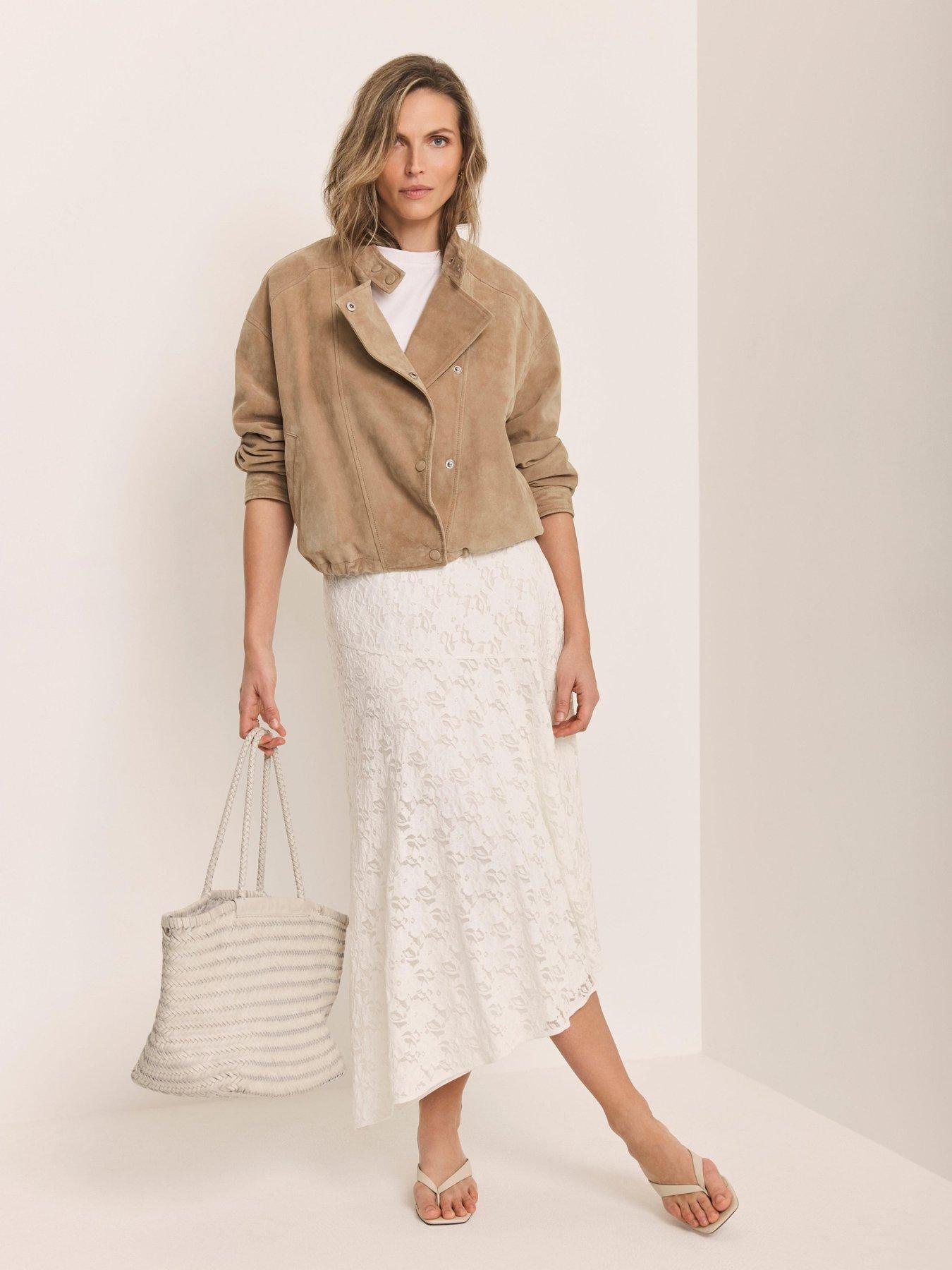Image 3 of 6 of Mint Velvet Suede Cropped Pilot Bomber Jacket - Beige