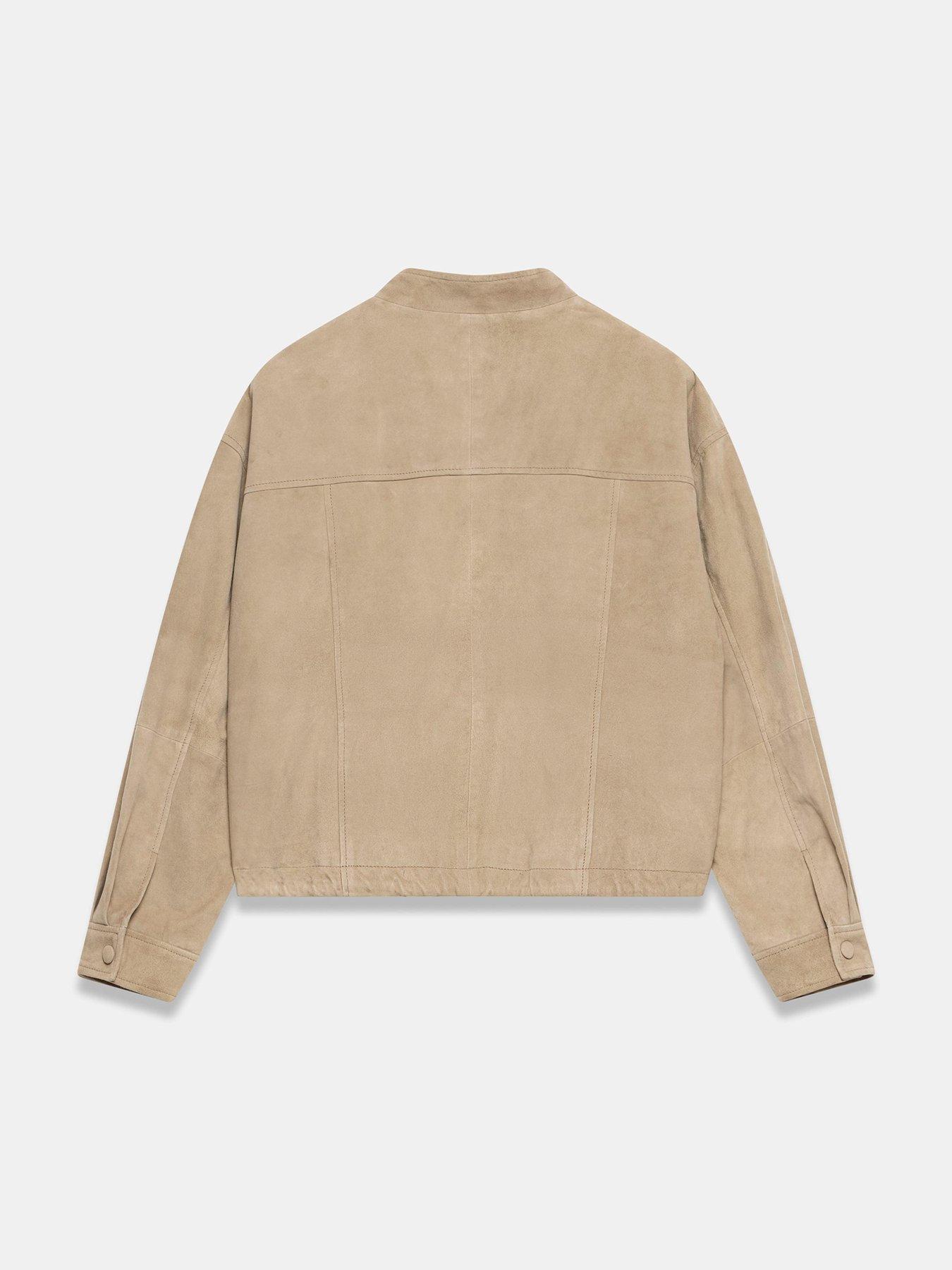 Image 6 of 6 of Mint Velvet Suede Cropped Pilot Bomber Jacket - Beige