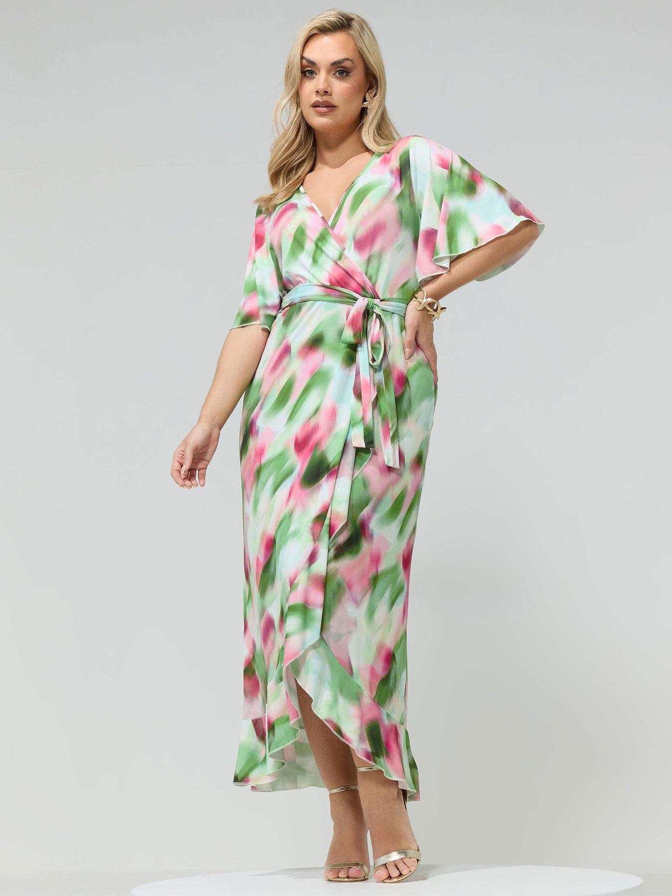Yours Curve Blur Wrap Ruffle Dress