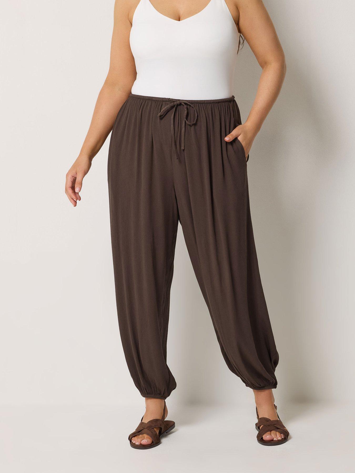 Yours Curve Woven Cuffed Balloon Trousers - Brown