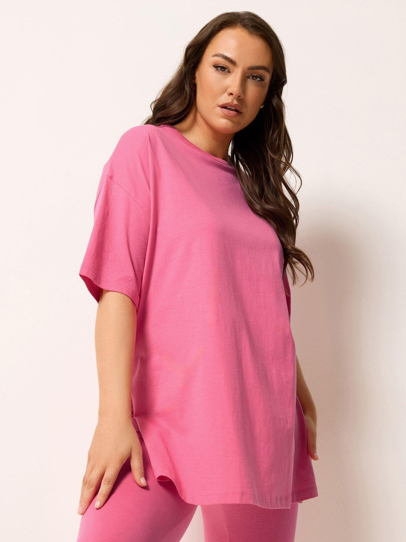 Yours Curve Relaxed Longline Side Split T-Shirt - Pink