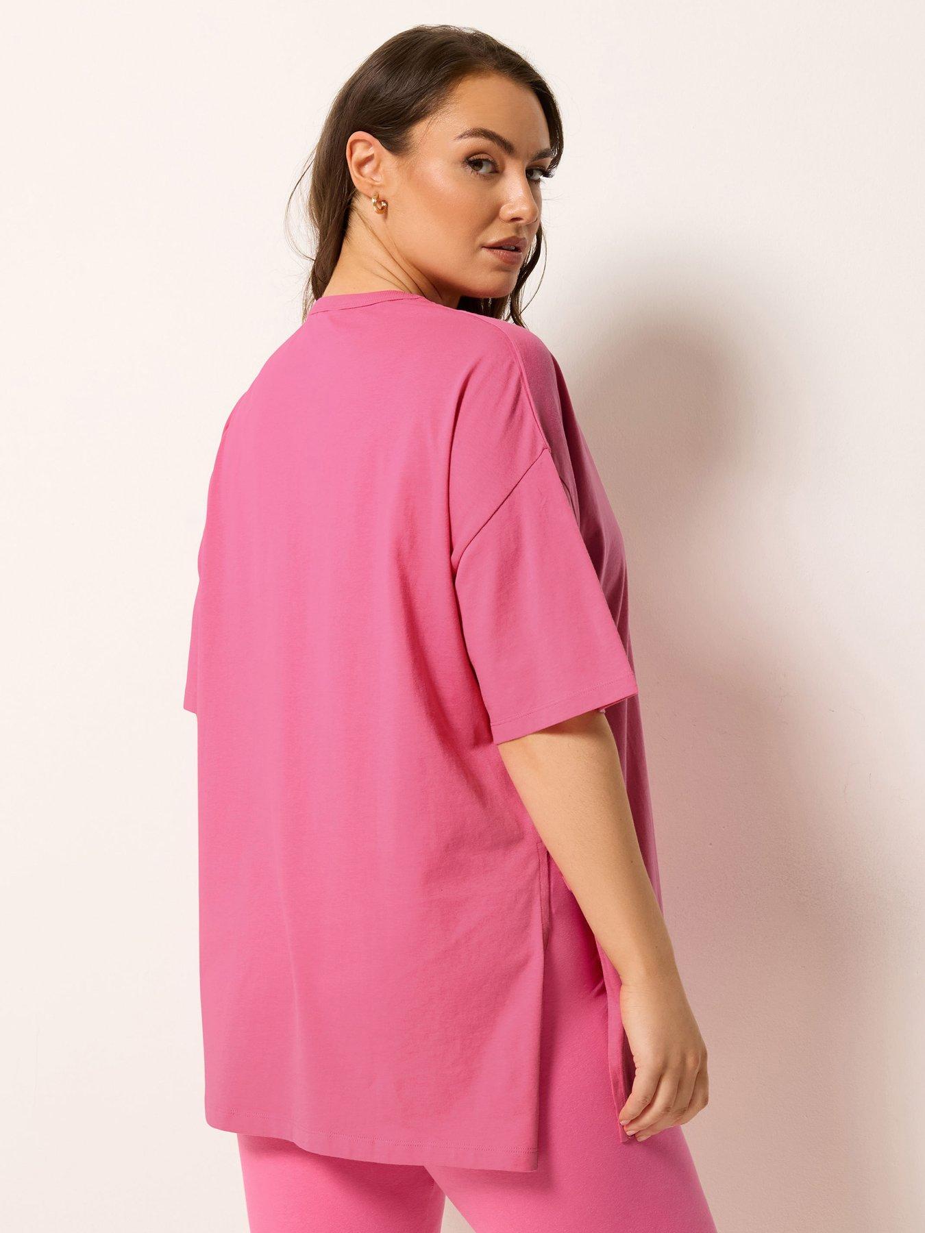  image of yours-curve-relaxed-longline-side-split-t-shirt-pink