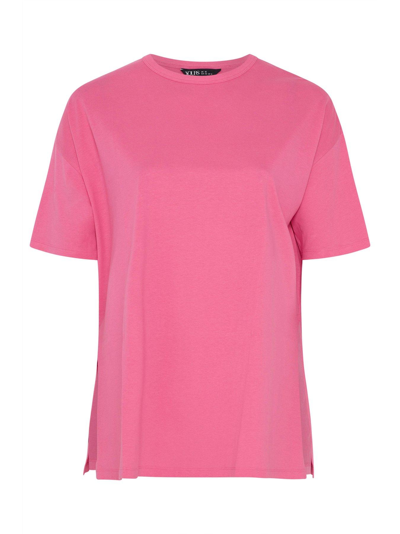  image of yours-curve-relaxed-longline-side-split-t-shirt-pink
