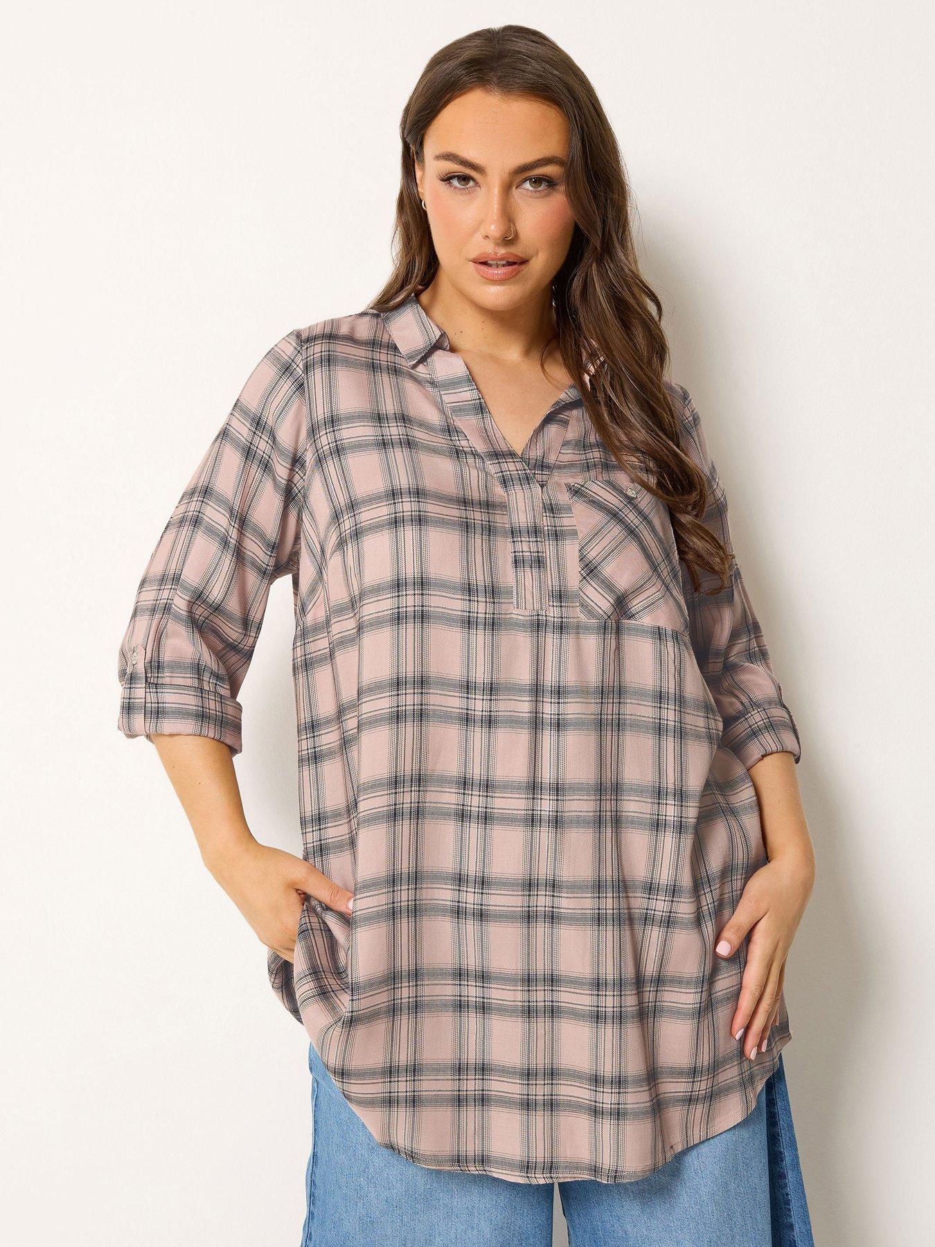Yours Curve Overhead Check Blouse - Pink