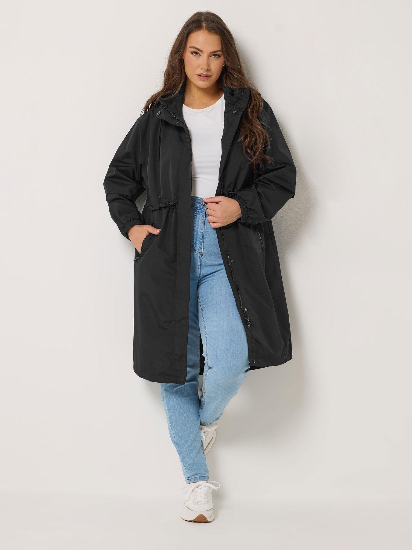 Yours Curve Waterproof Rainwear Longline Jacket - Black