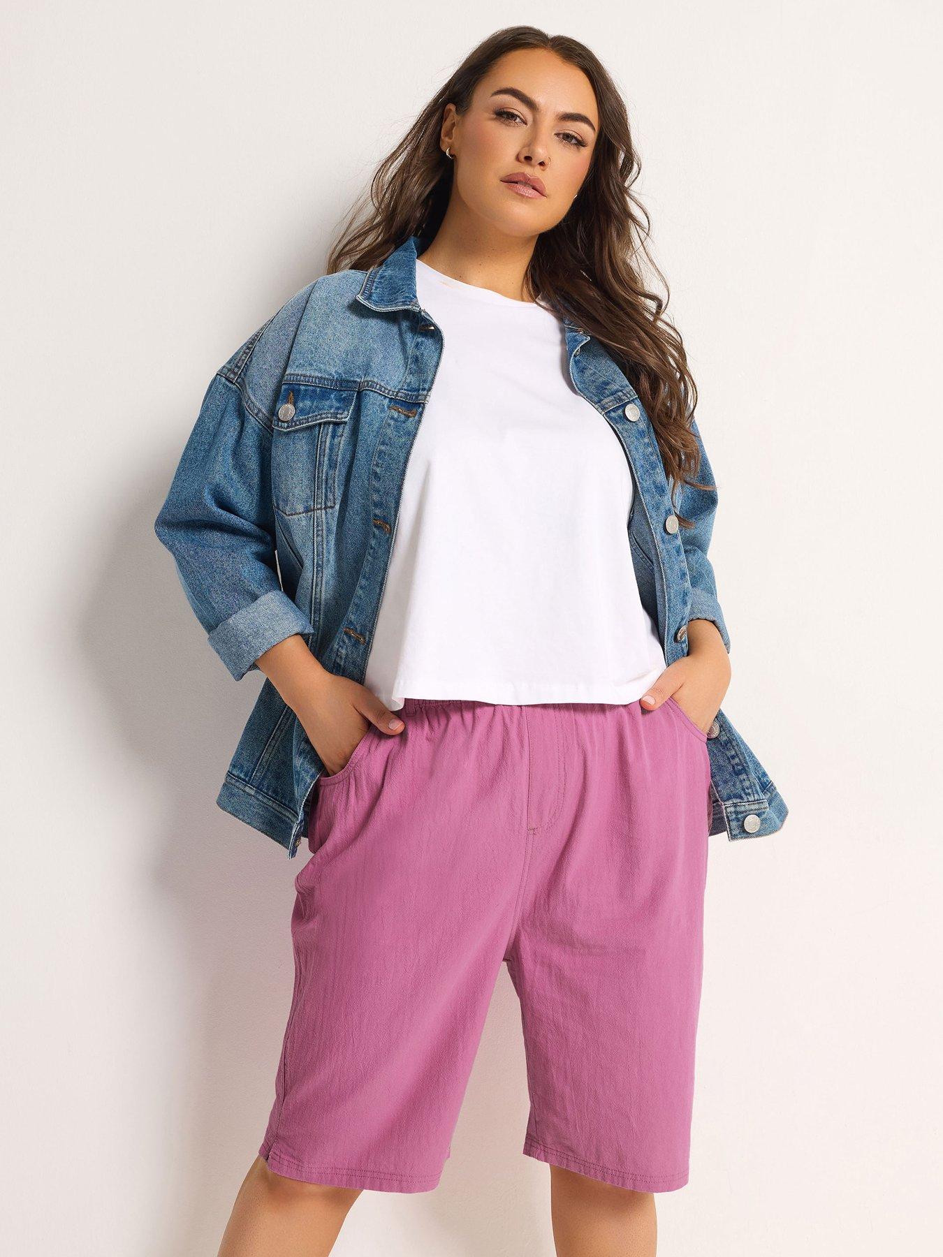 Yours Curve Cool Cotton Shorts - Pink