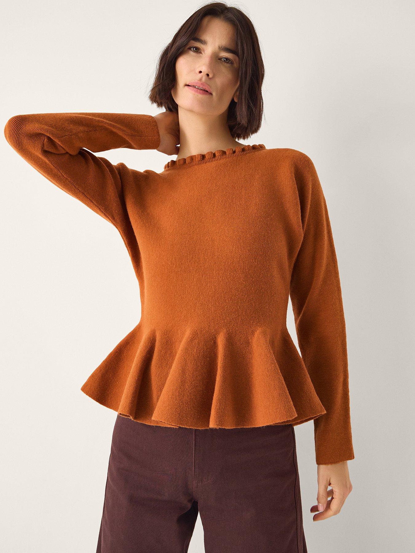 front image of monsoon-peony-peplum-jumper-orange