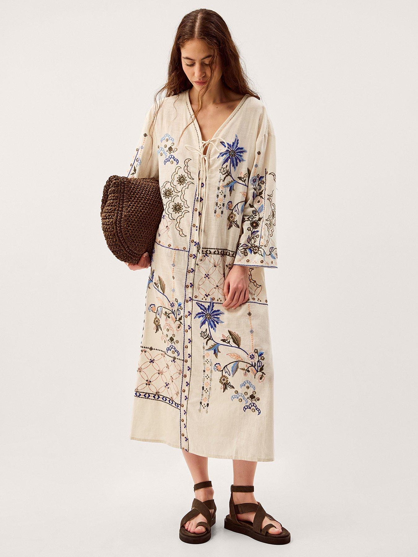 front image of monsoon-julie-kaftan-white