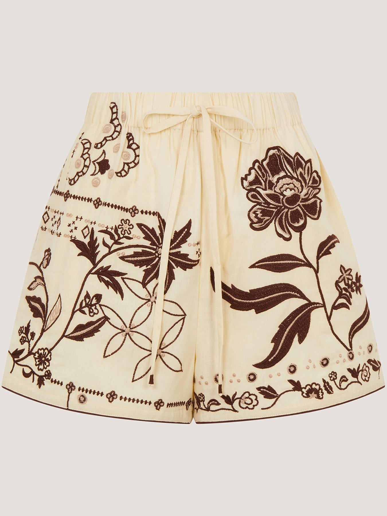  image of monsoon-carly-tropical-embroidered-shorts-white