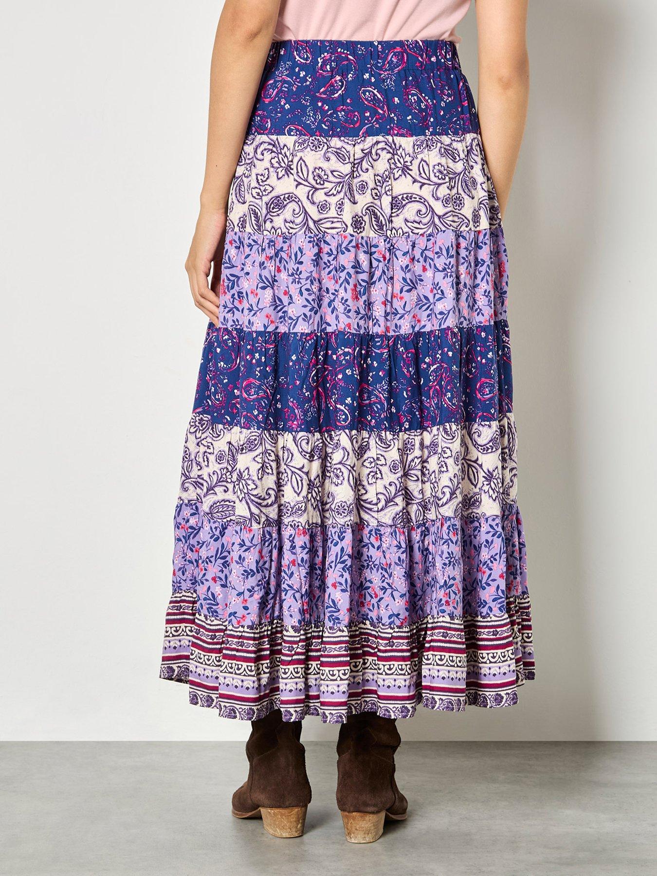 stillFront image of apricot-apricot-multi-tier-patchwork-print-skirt