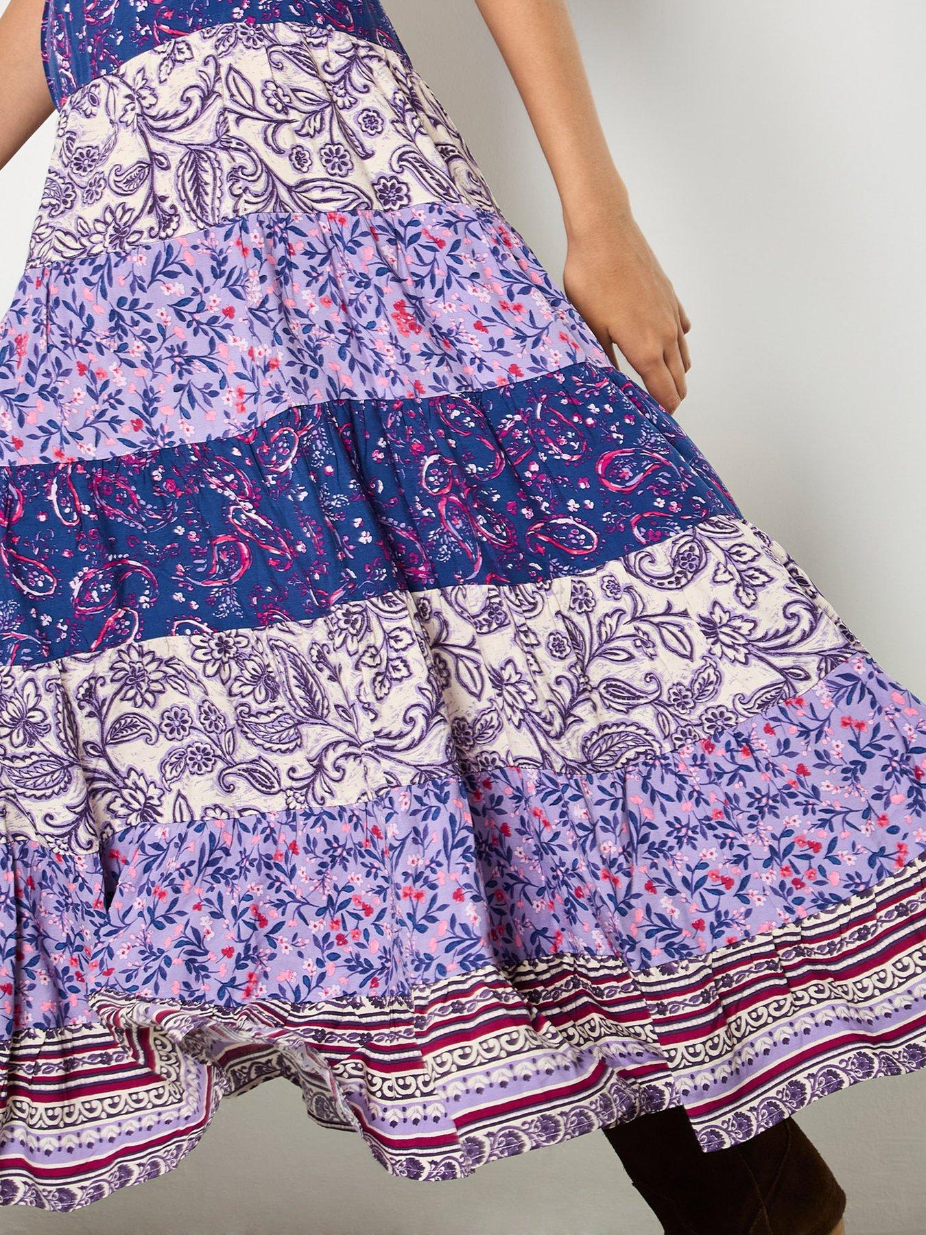  image of apricot-apricot-multi-tier-patchwork-print-skirt