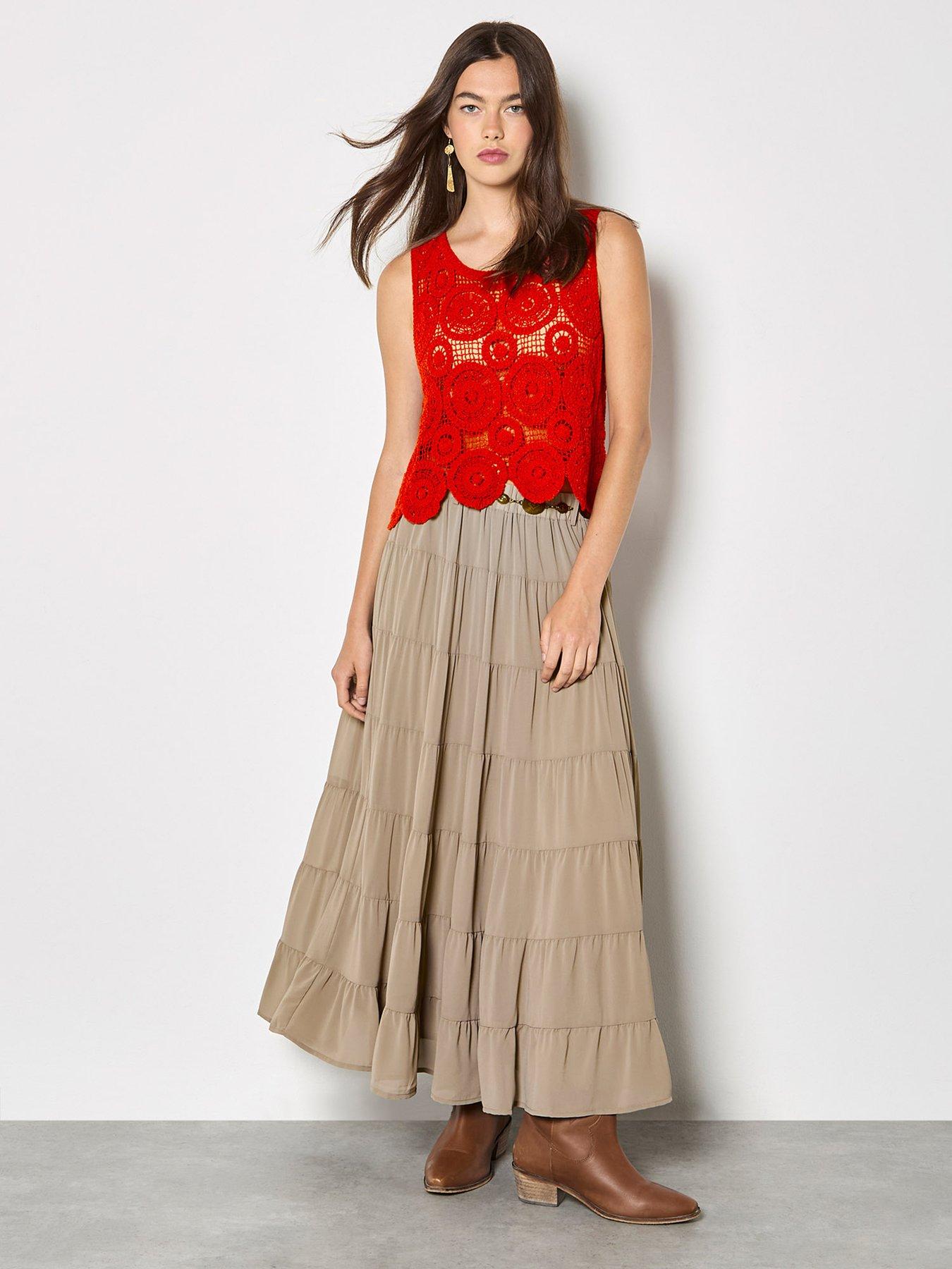 Image 3 of 5 of Apricot Multi Tiered Skirt With Belt