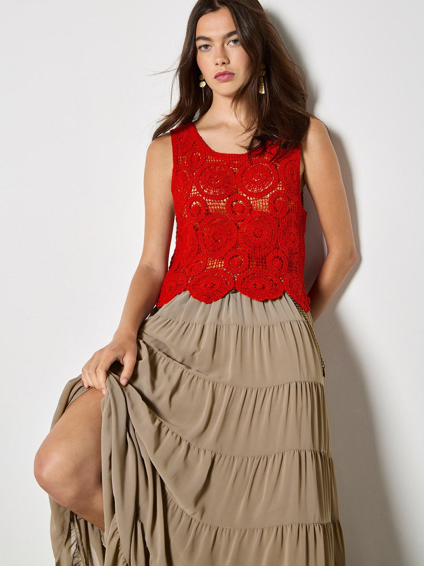 Image 5 of 5 of Apricot Multi Tiered Skirt With Belt