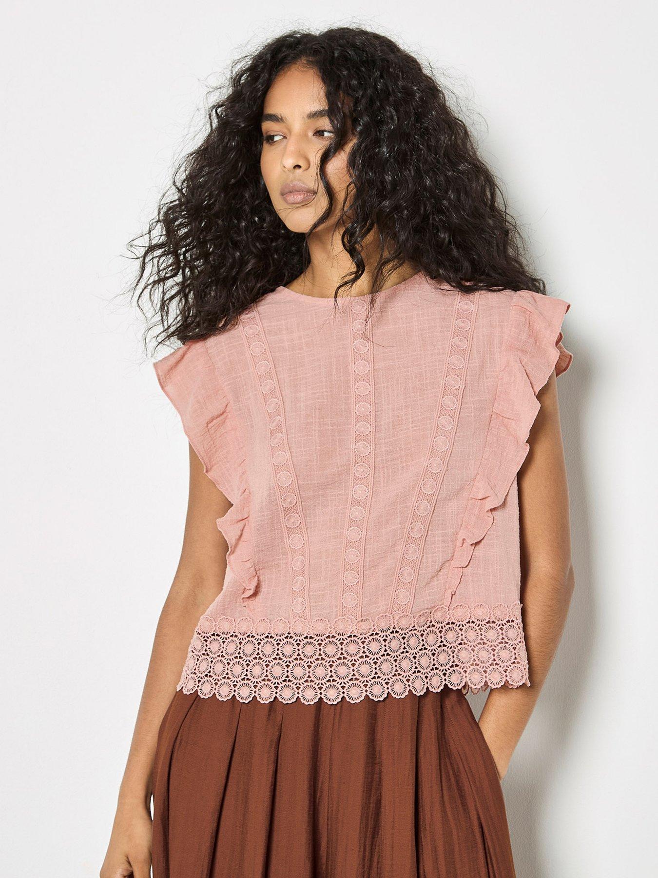 Apricot Apricot Lace Trim Frill Edge Top