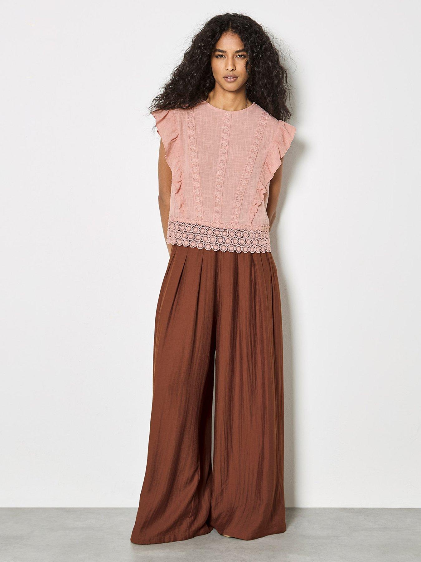  image of apricot-lace-trim-frill-edge-top