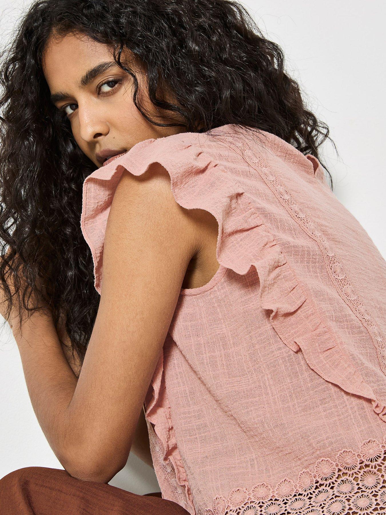  image of apricot-lace-trim-frill-edge-top