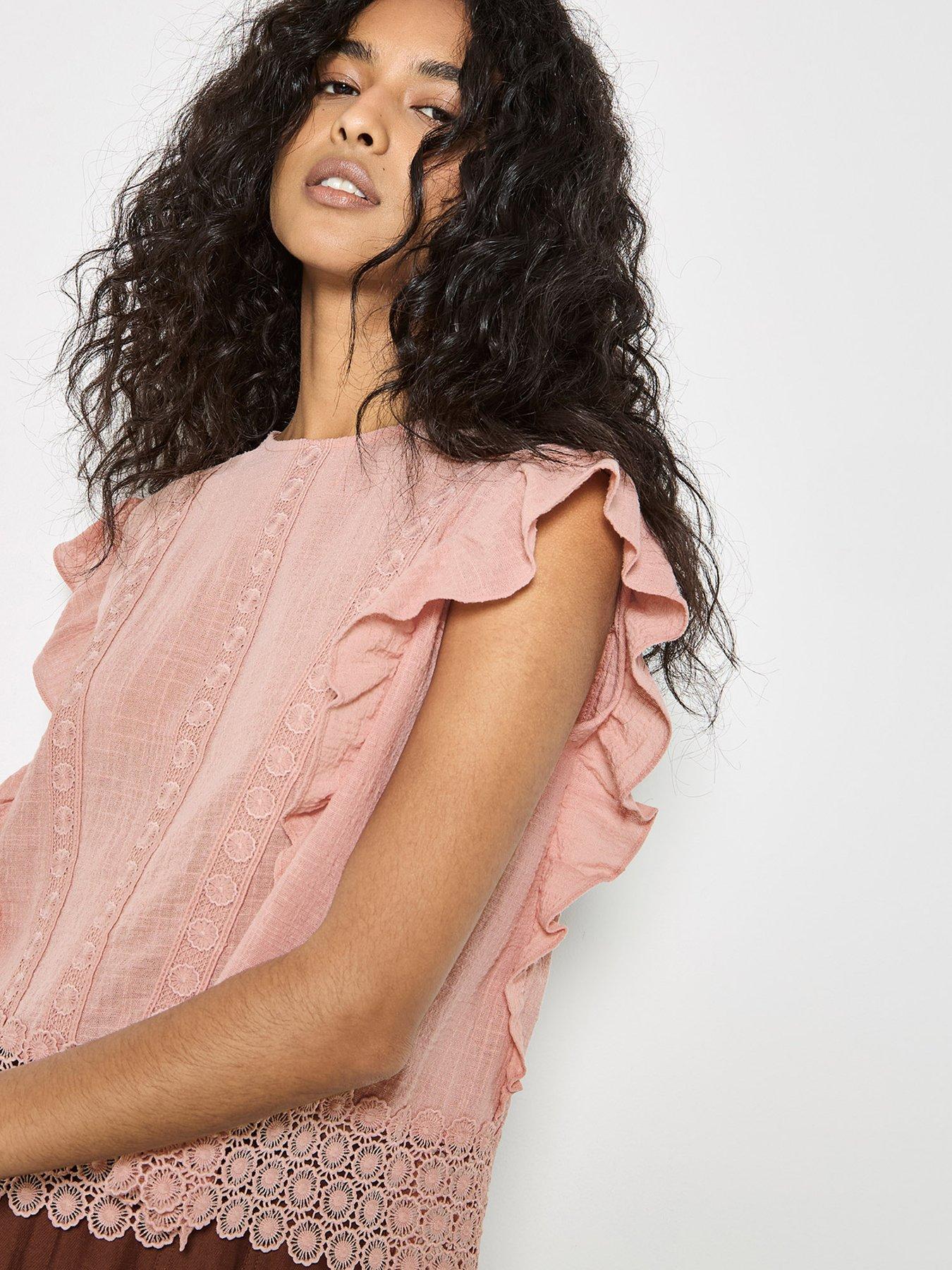  image of apricot-lace-trim-frill-edge-top