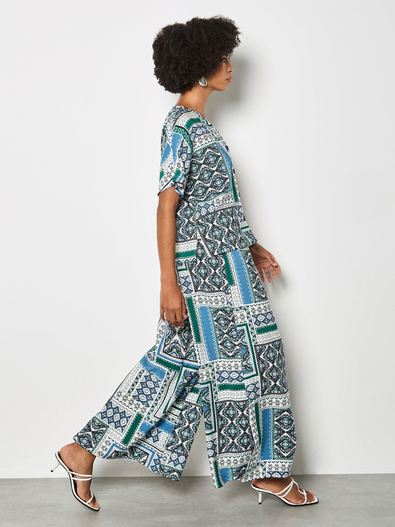 image of apricot-apricot-scarf-print-side-split-trousers