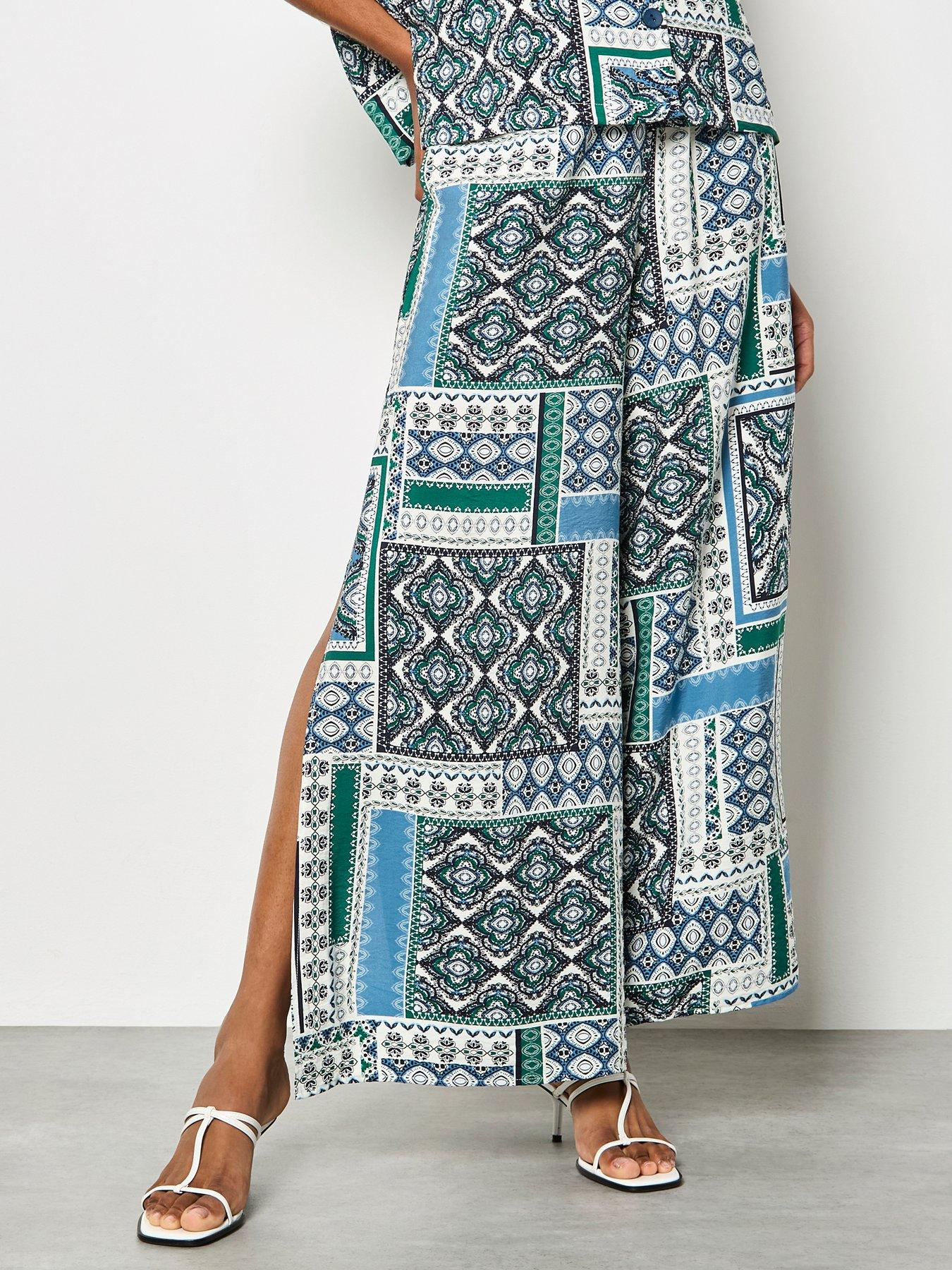  image of apricot-apricot-scarf-print-side-split-trousers