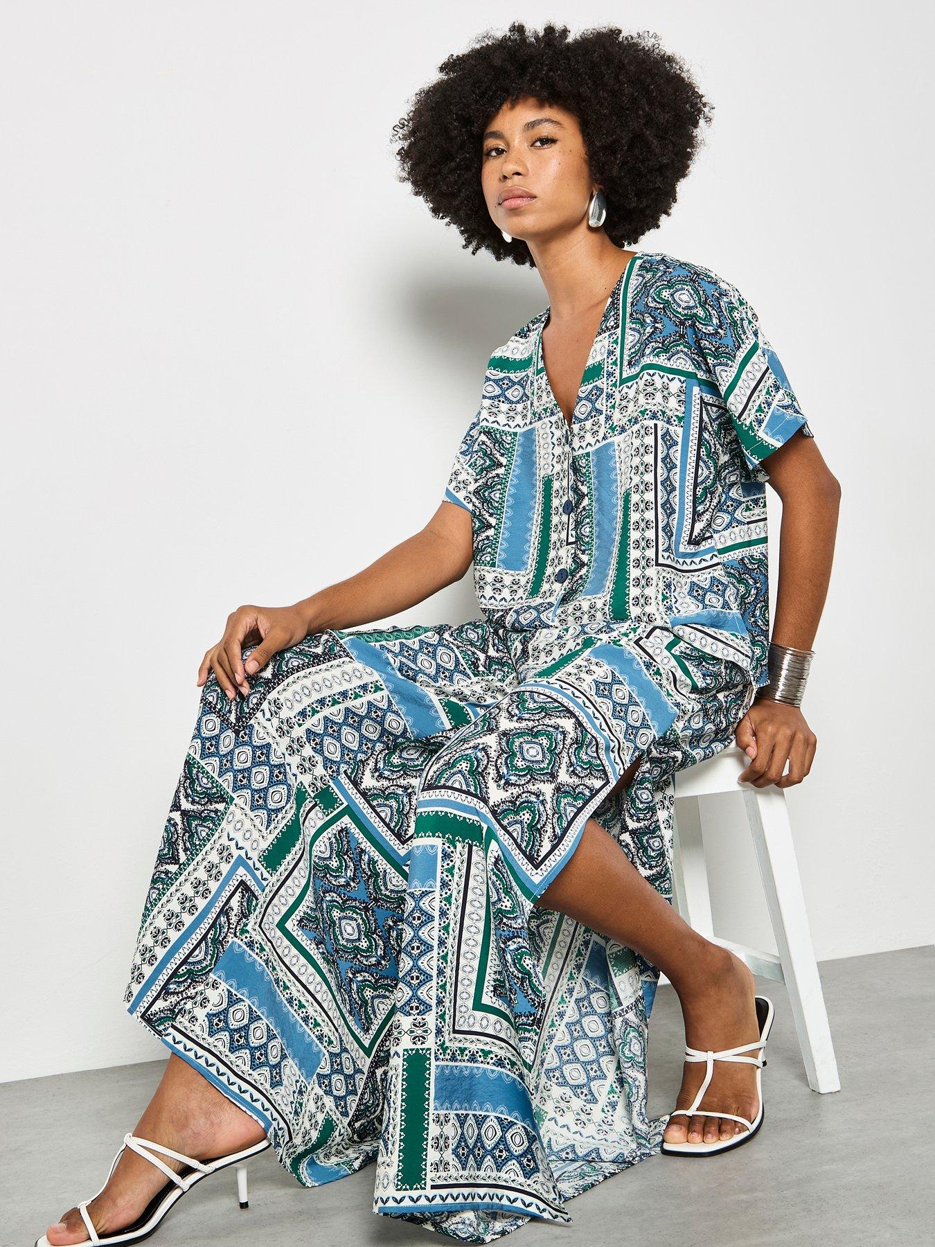  image of apricot-apricot-scarf-print-side-split-trousers