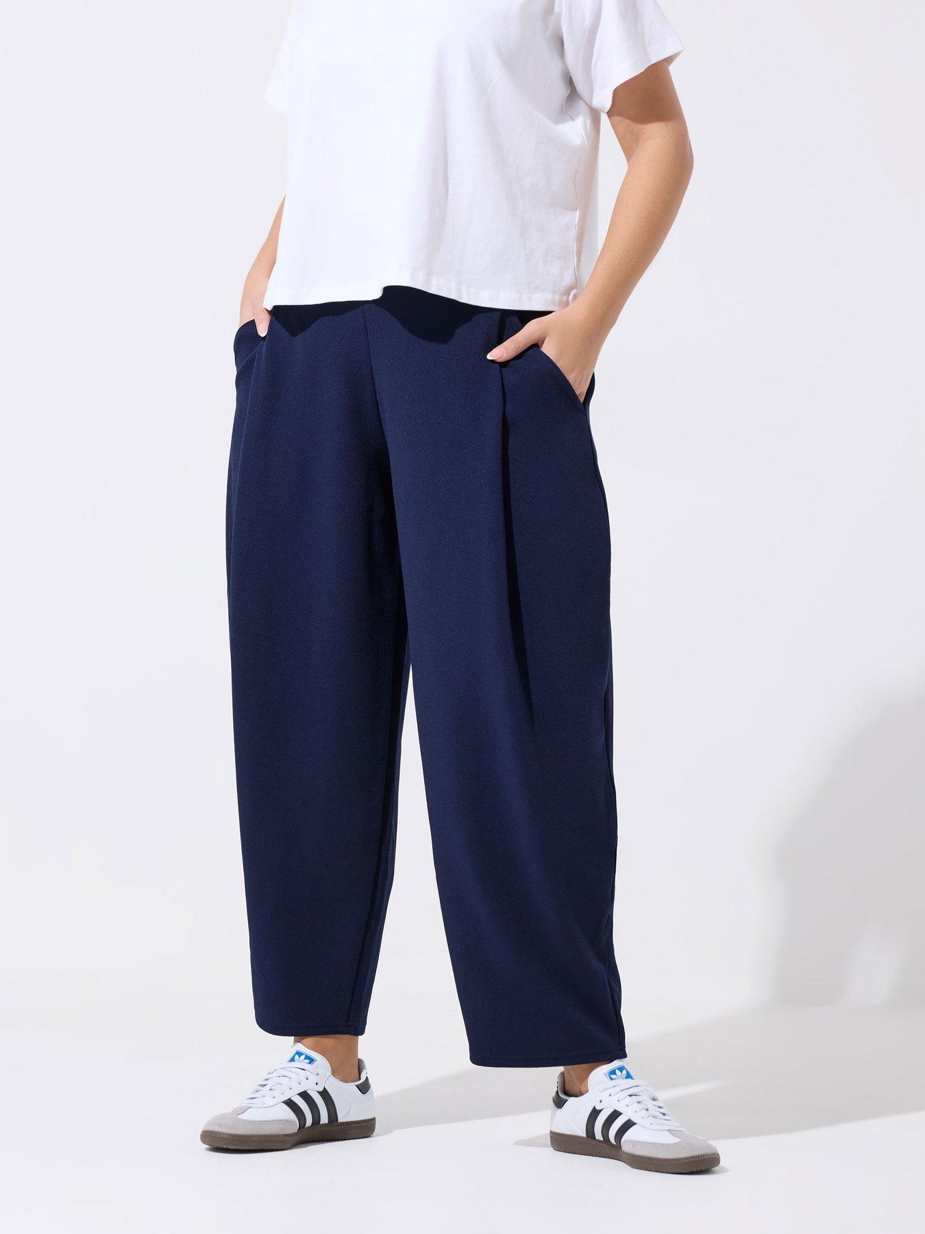 Yours Curve Barrel Pleat Trousers - Navy