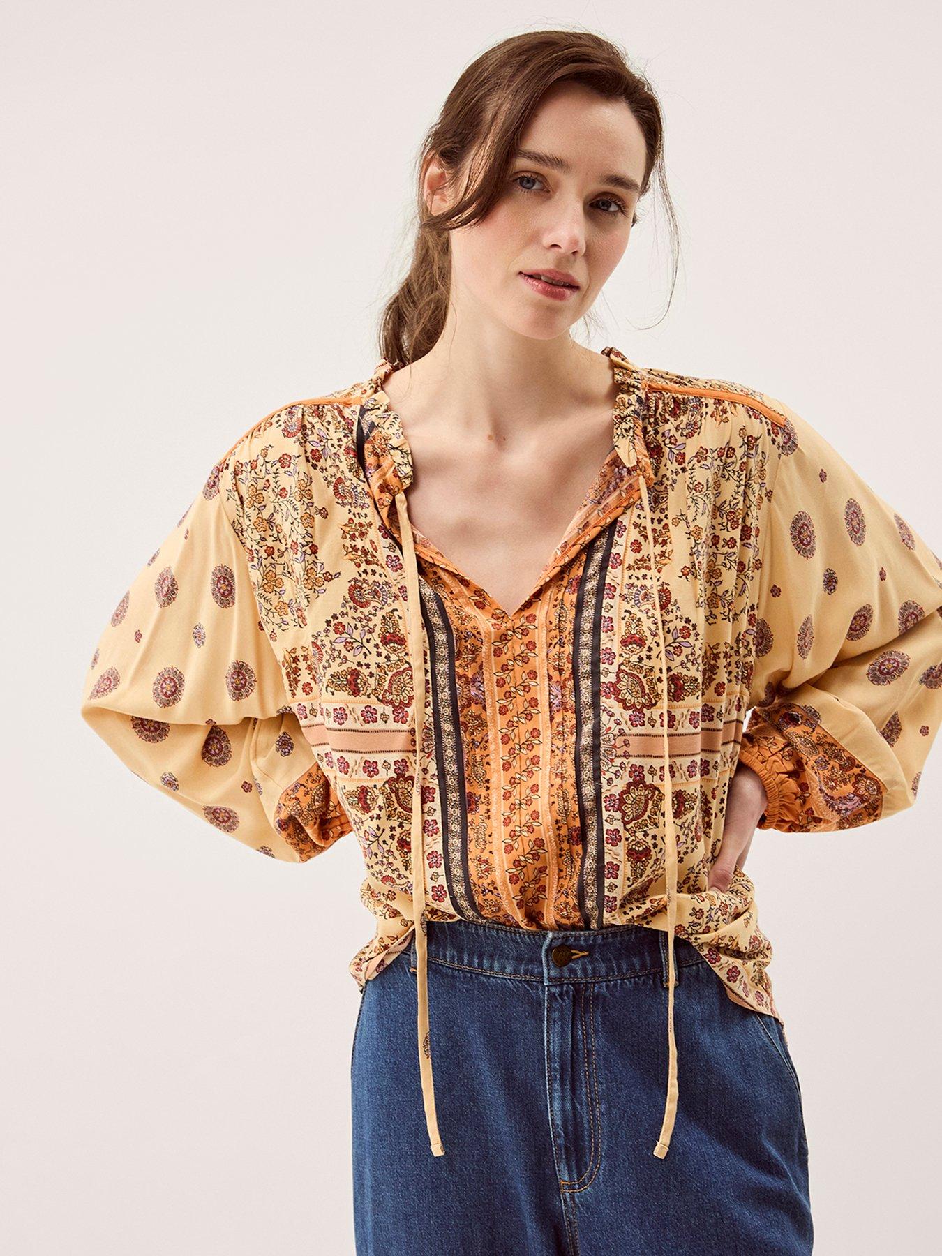Monsoon Ines Print Top - Cream