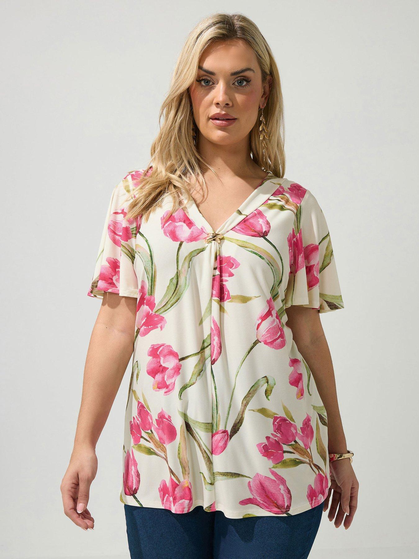 Image 1 of 5 of Yours Curve Floral Swing Top - White