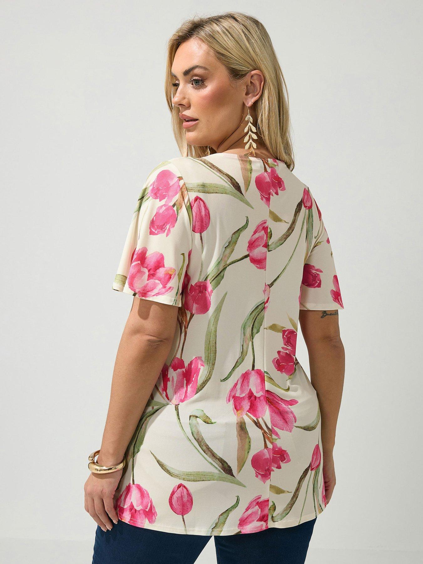 Image 2 of 5 of Yours Curve Floral Swing Top - White