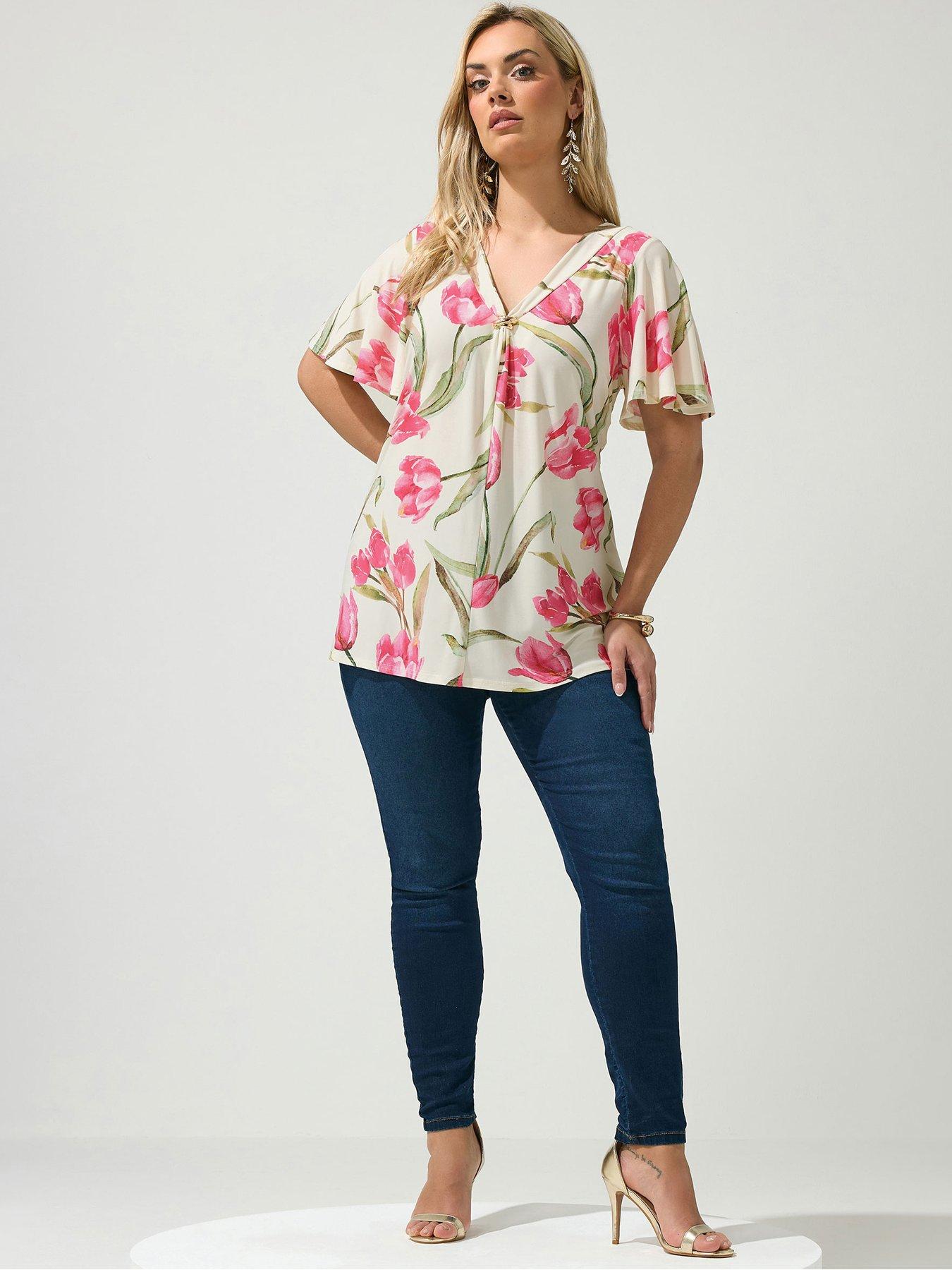 Image 3 of 5 of Yours Curve Floral Swing Top - White
