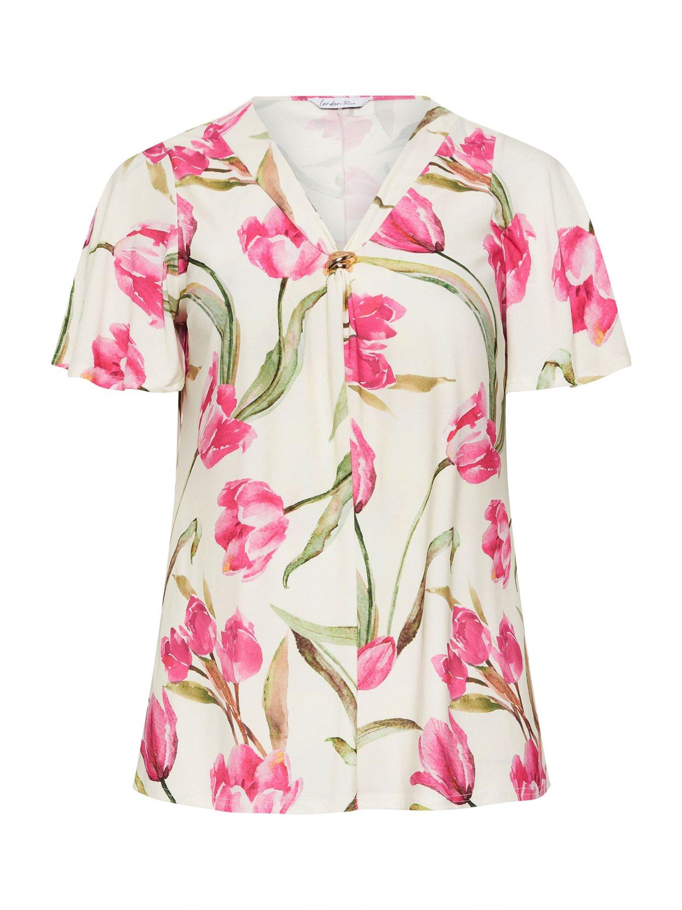 Image 5 of 5 of Yours Curve Floral Swing Top - White