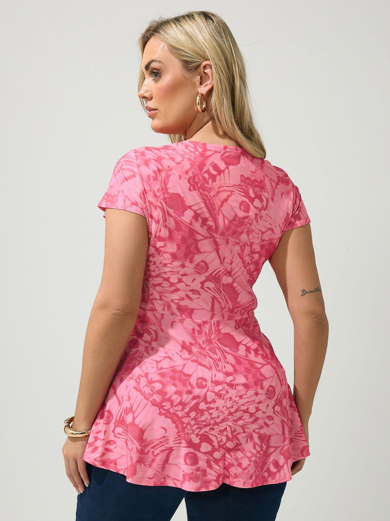 Image 2 of 5 of Yours Curve Abstract Butterfly Wrap Front Top - Pink