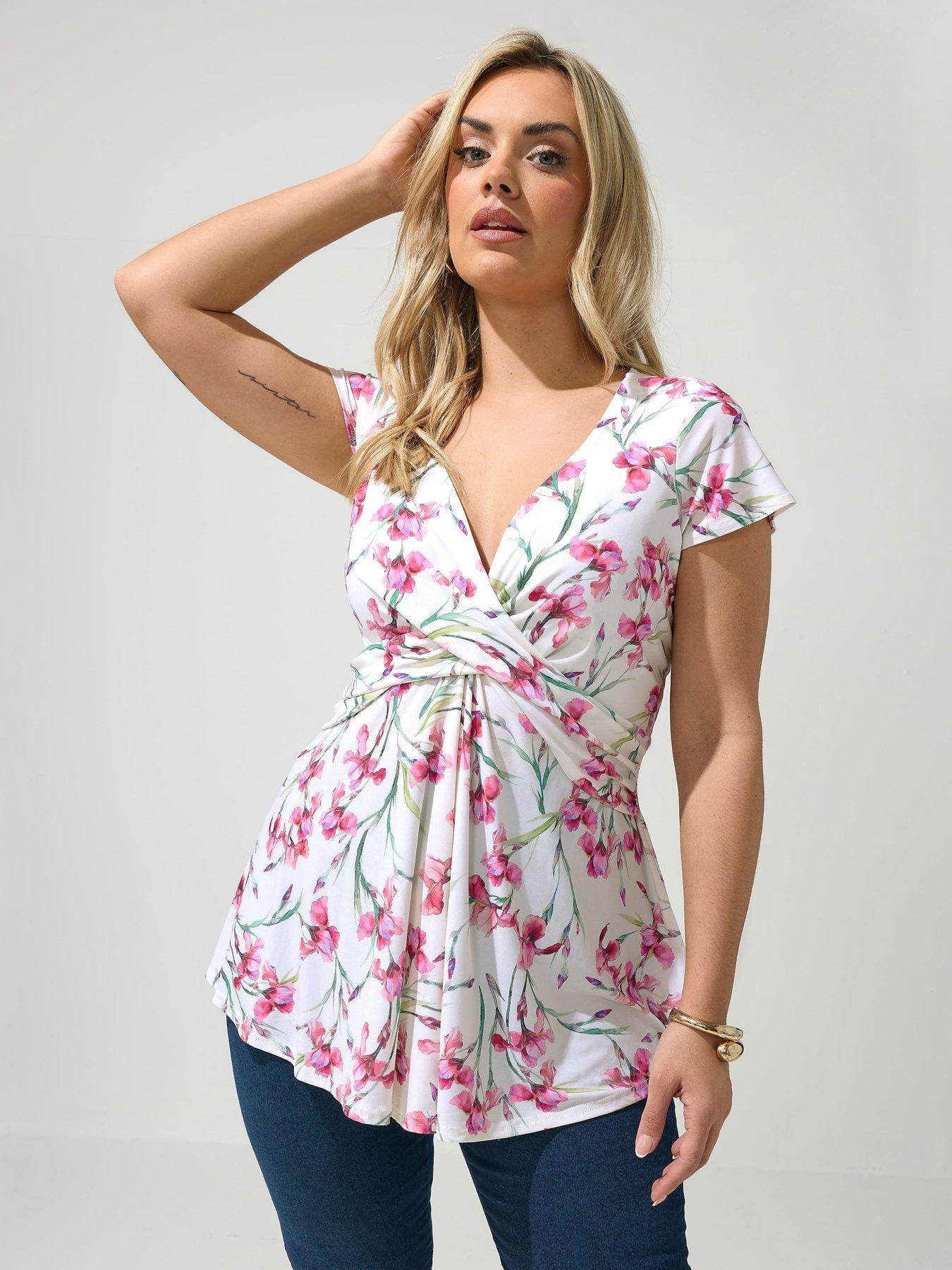 Yours Curve Floral Wrap Front Top