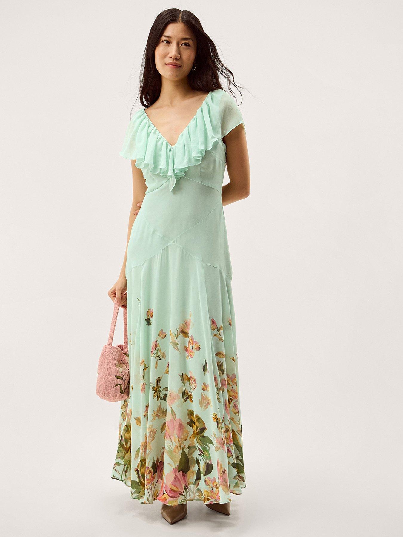 front image of monsoon-aimee-printed-maxi-dress-green