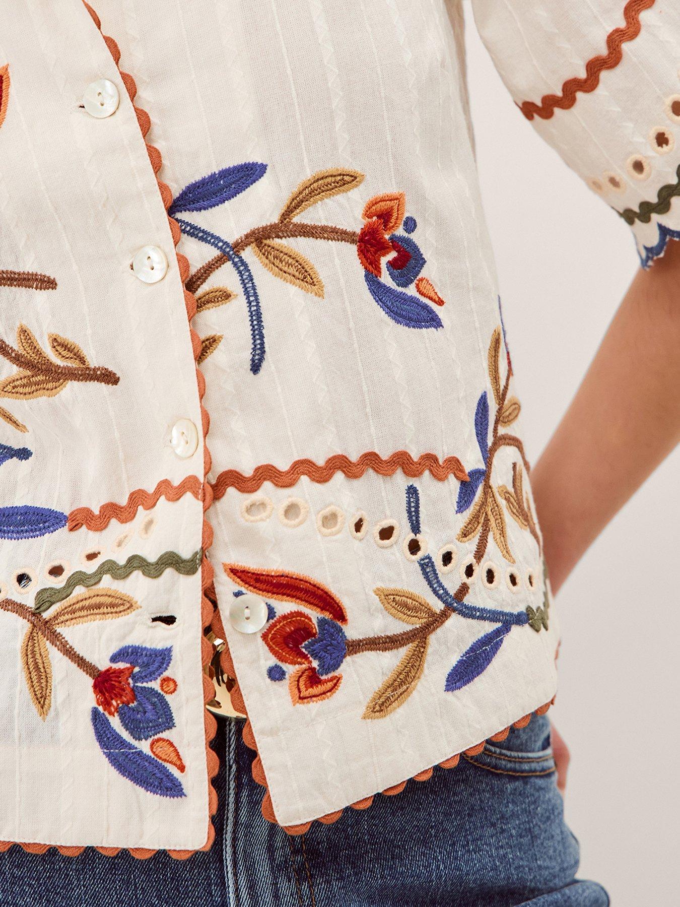 Image 4 of 5 of Monsoon Polly Embroidered Shirt - White