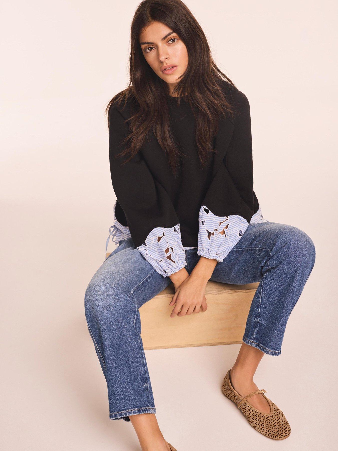 Image 2 of 6 of Mint Velvet Navy Stripe Hem Sweatshirt - Blue