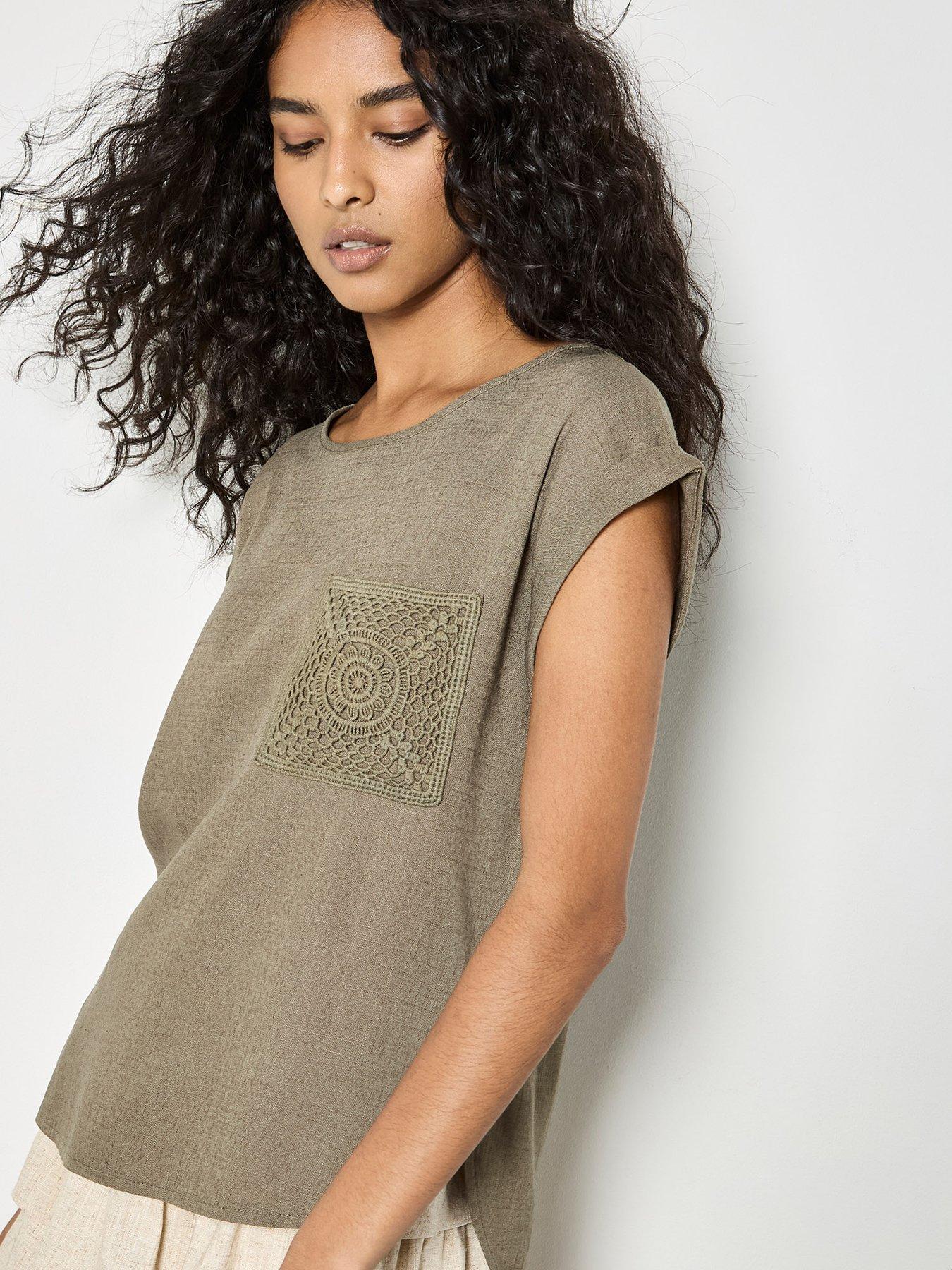  image of apricot-crochet-pocket-turn-up-tee