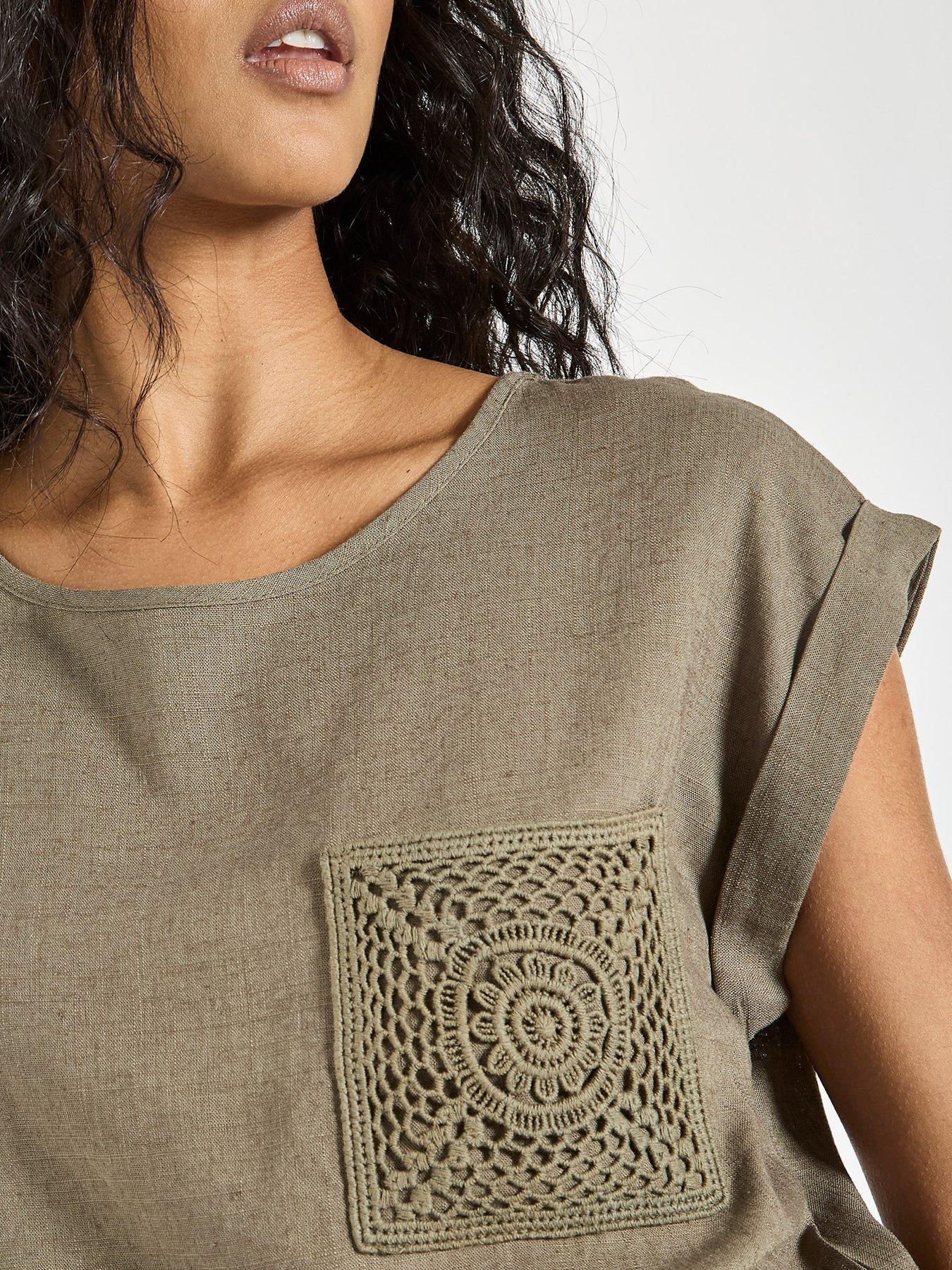  image of apricot-crochet-pocket-turn-up-tee
