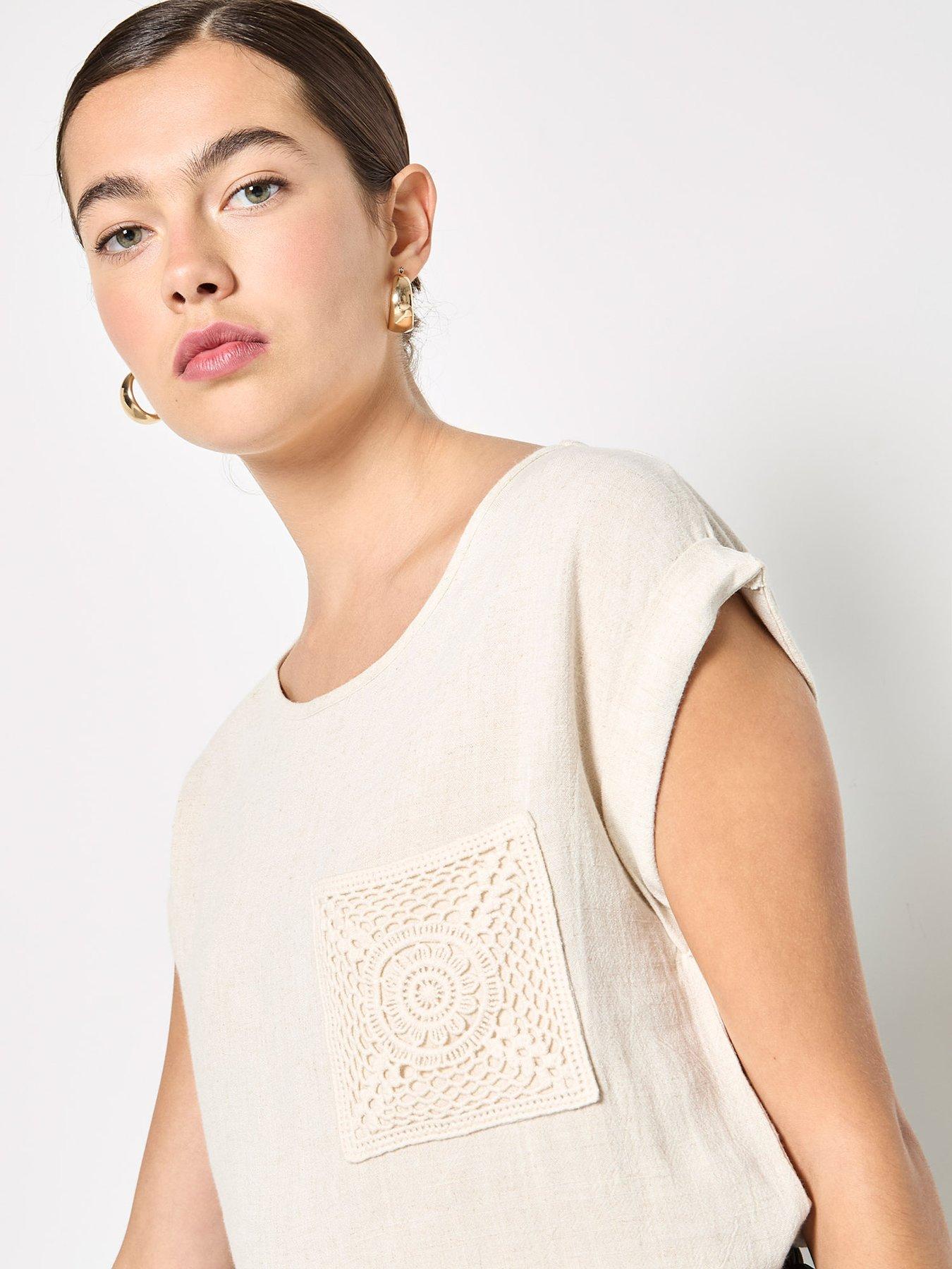  image of apricot-crochet-pocket-turn-up-tee