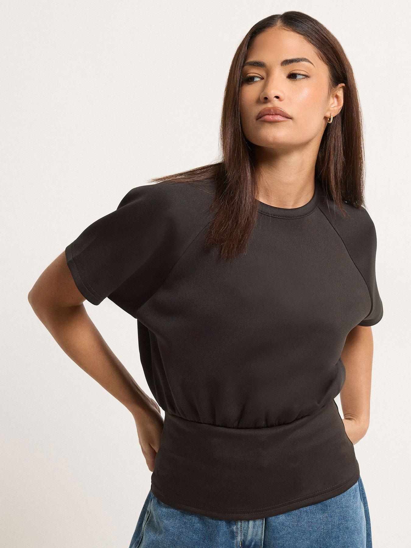  image of pixiegirl-petite-scuba-raglan-top-brown