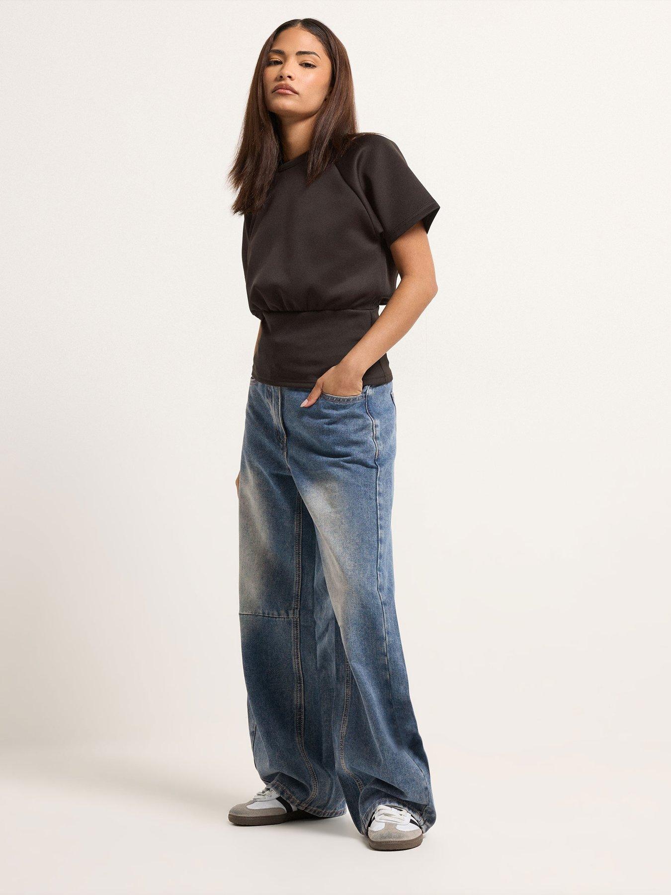  image of pixiegirl-petite-scuba-raglan-top-brown